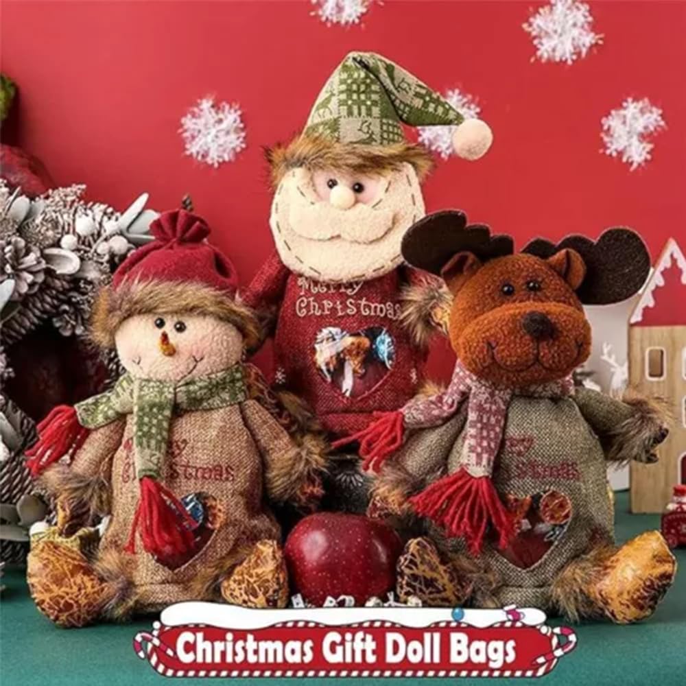 Christmas Doll Gift Bags Zipper Design - Small Fabric Gift Bags (6pcs)