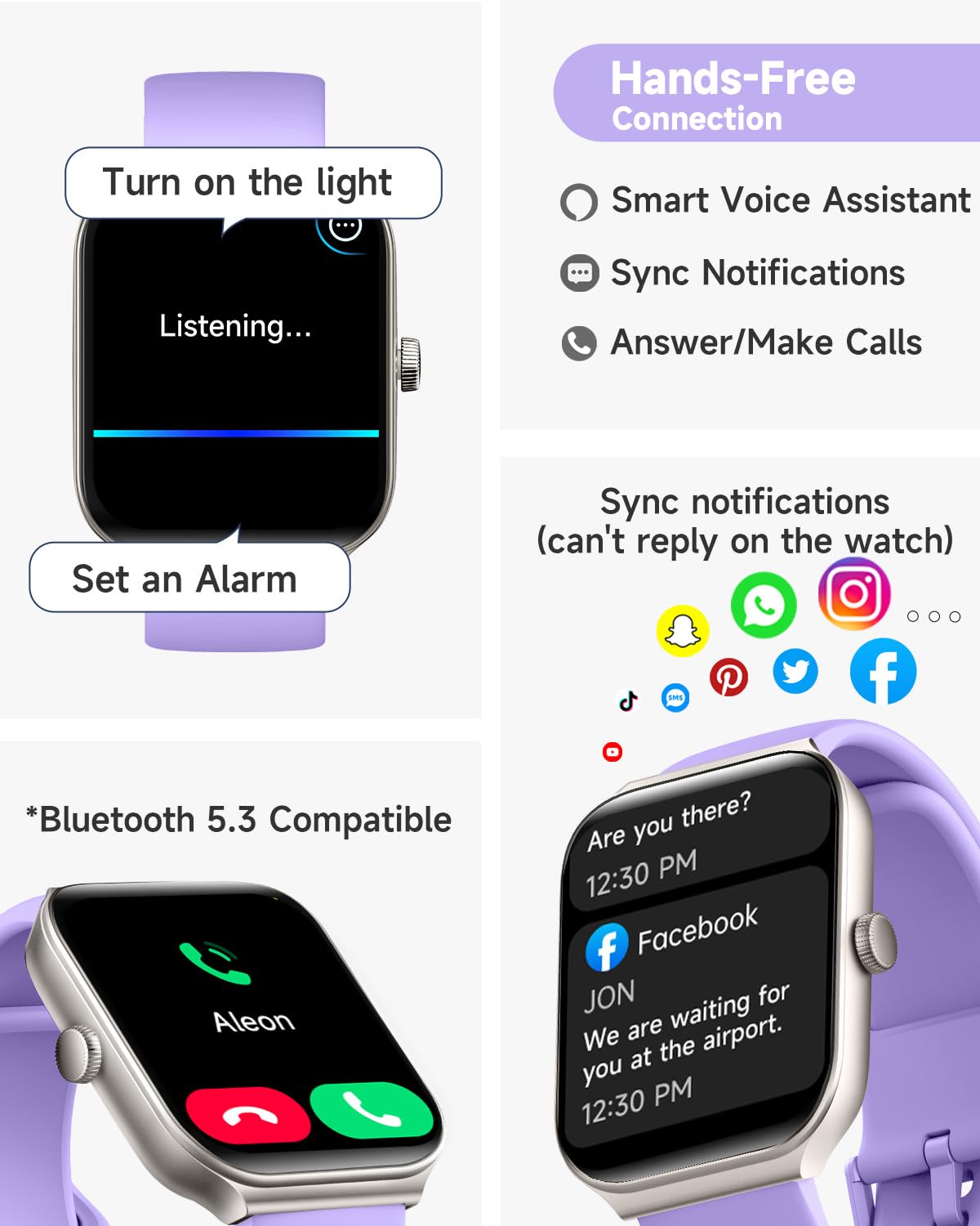 TOOBUR Smart Watch for Women Alexa Built-in, 1.95" Fitness Tracker with Answer/Make Calls, IP68 Waterproof/Heart Rate/Sleep Tracker/100 Sport Modes, Fitness Watch Compatible Android iOS