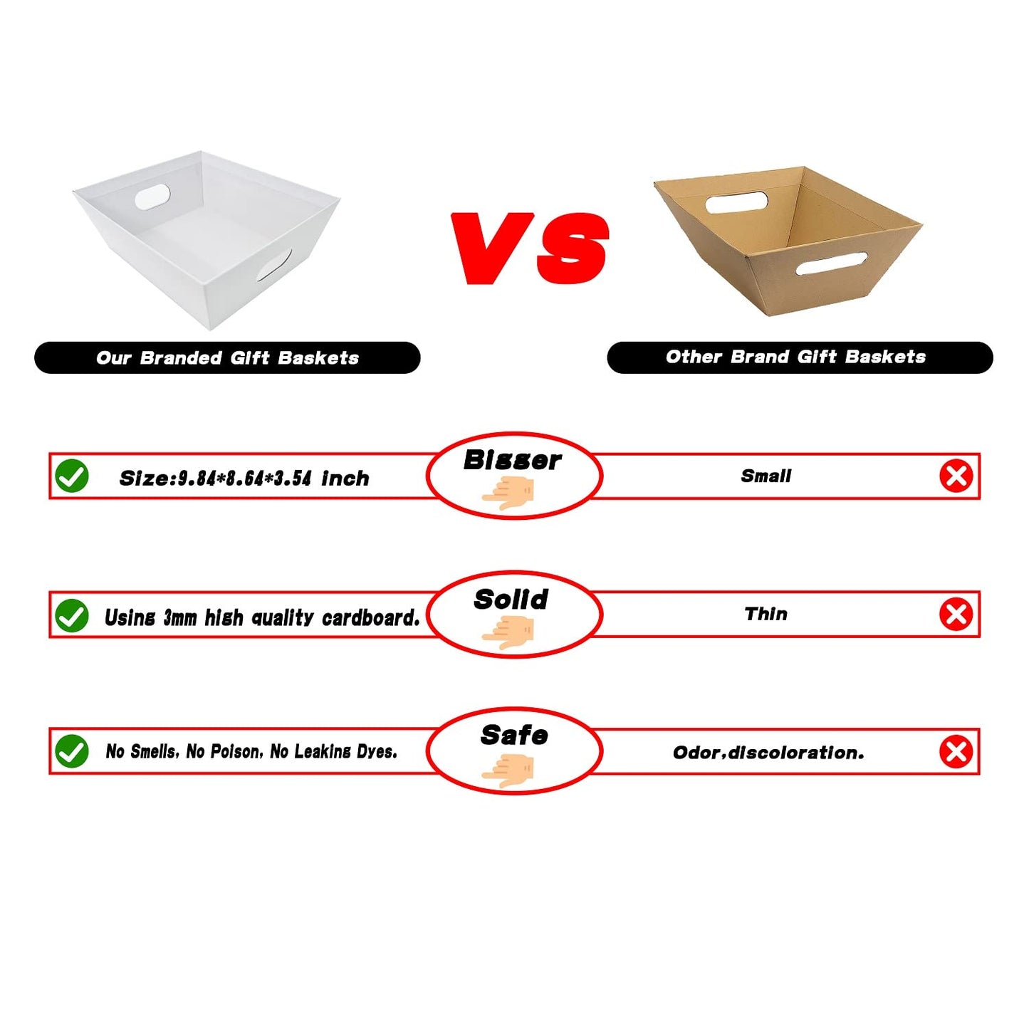 Basket For Gifts Empty, 5 Pk White Empty Gift Baskets To Fill, Sturdy Cardboard Tray With Handles, Large Gift Baskets Empty Bulk For Beautiful Gifts, Christmas, Easter, Bridesmaid, Wedding