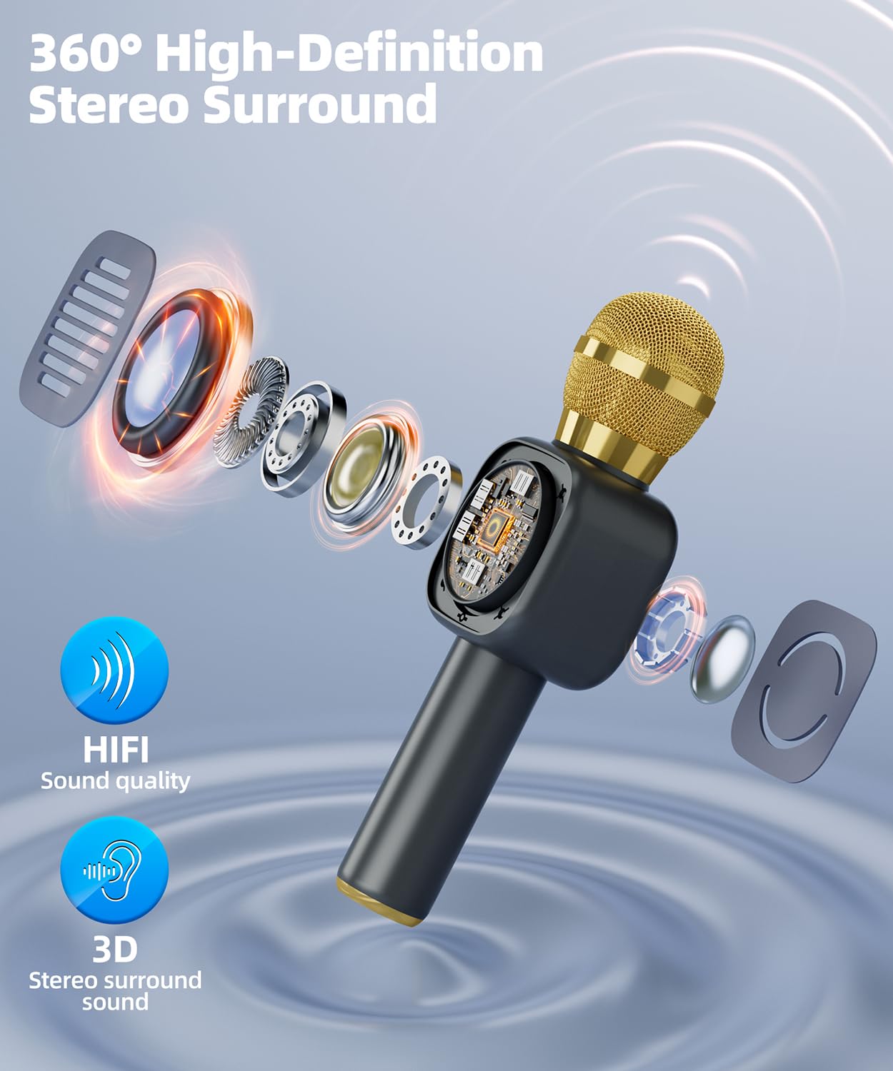 Bluetooth Karaoke Microphone Toy for Kids - Mini Portable Speaker with LED Lights, Wireless Pairing (TWS) for Duet Singing, Christmas Birthday Gift Toys for Boys & Girls Ages 2-12 (black - 1)