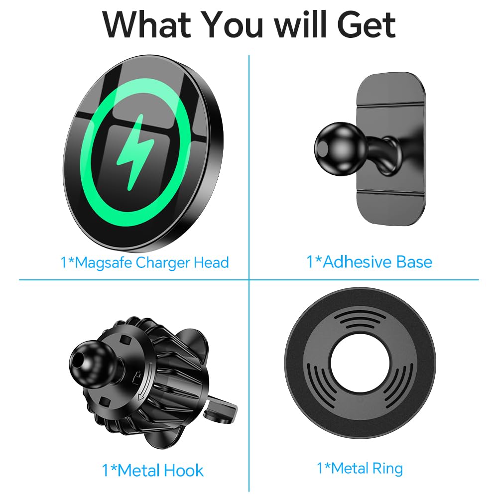 Coolpow for Magsafe Car Mount Charger【100% Stable】 15W Magsafe Car Charger Magnetic Phone Holders for Your Car Accessories for Women Men Car Phone Holder Wireless Car Charger for iPhone 16 Pro Max 15