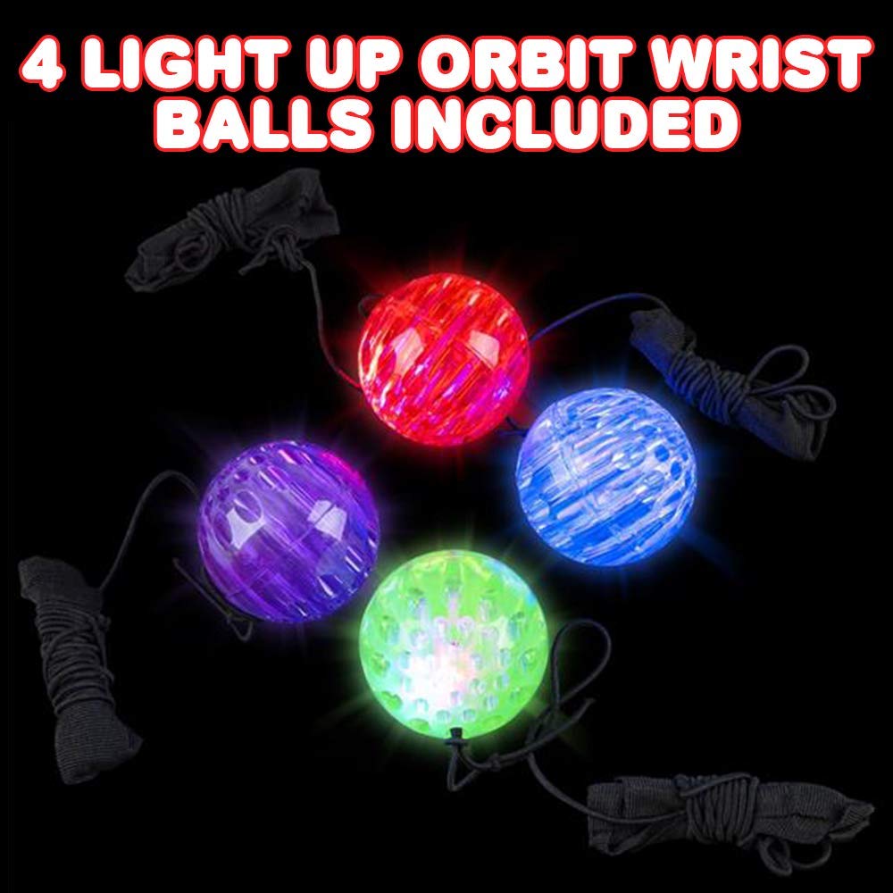 ArtCreativity Light Up Orbit Wrist Balls, Set of 4, Light up Balls with Flashing Lights and Elastic String, Orbit Ball Toy Glow in the Dark, Glow Toys Easter Party Favors for Kids Ages 3+