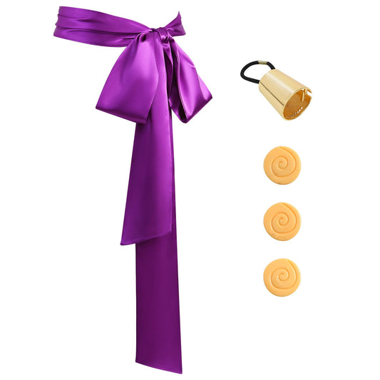 5PCS Princess Costume for Women Purple Sash Belt Ponytail Cuff and Brooches Cosplay Party Accessories for Megara