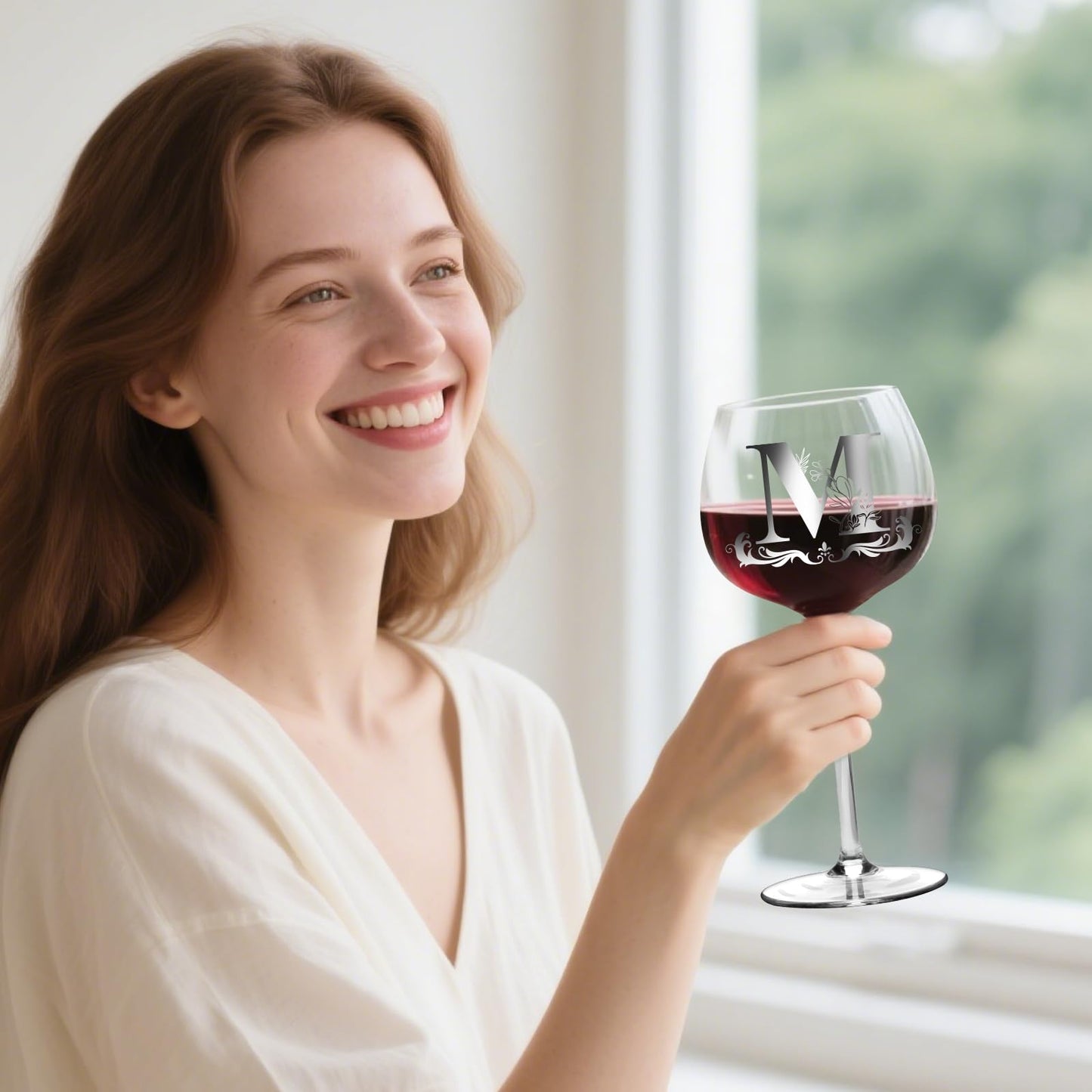 Personalized Monogram Gifts for Women - Customized Initial A-Z Wine Glass, Unique Birthday Christmas Gifts for Her, Mom, Wife, Sister, Daughter, Friend (Letter M)