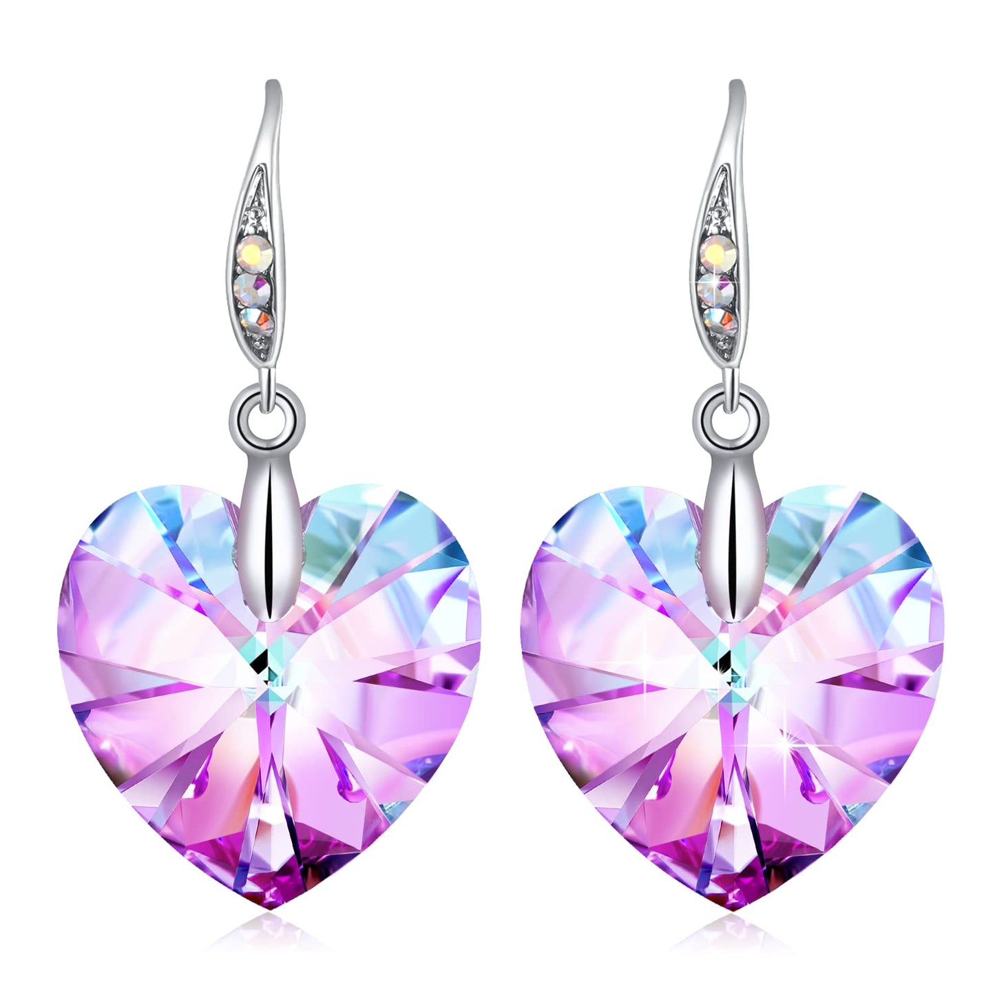 Women's Heart Crystals Earrings Drop Dangle Fish Hook Earrings for Birthday Anniversary Christmas Mother's Day Valentine's Day, Gifts for Her