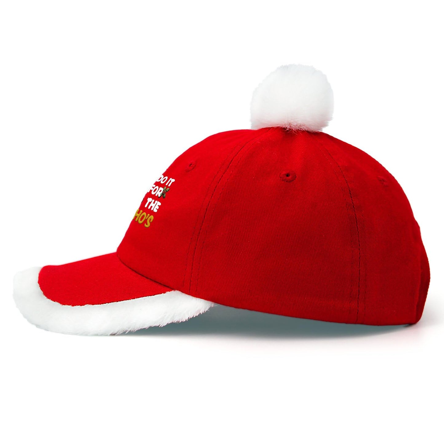 LOTBTRII Santa Hat Embroidered I Do It for The Ho's Funny Inappropriate Christmas Men Women Santa Baseball Cap with Fuzzy Fur Pom