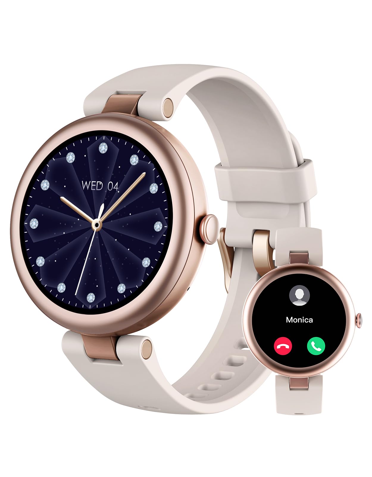 SHANG WING Fitness Tracker, Round Fitness Watches for Women with Bluetooth Call Heart Rate Monitor Sleep Tracker Calorie/Step Counter, Birthday Gift for Women Lady Mom Waterproof Starlight