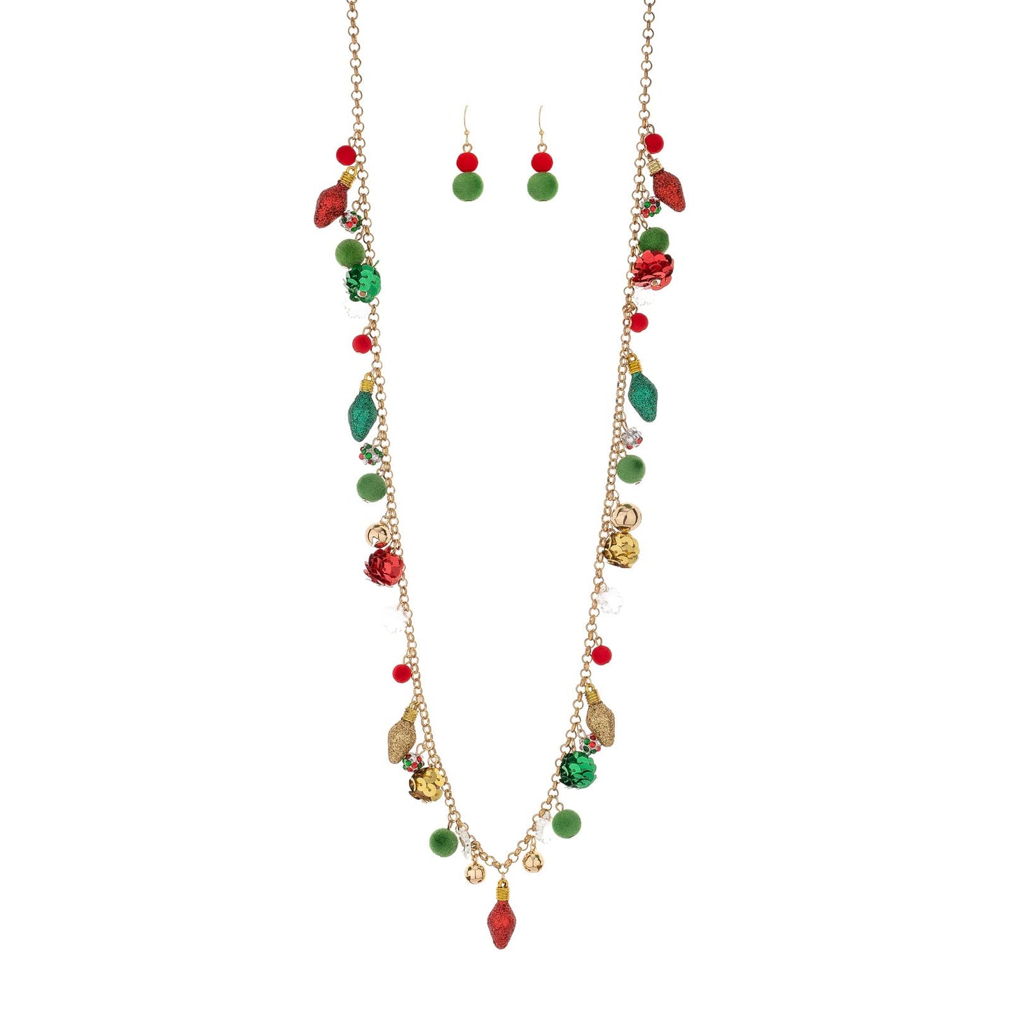 Madison Tyler Christmas Necklace Jewelry Set for Women | Statement Christmas Jingle Bells Light Bulbs Necklace | Dangle Ball Earrings | Xmas Holiday Necklaces Gifts