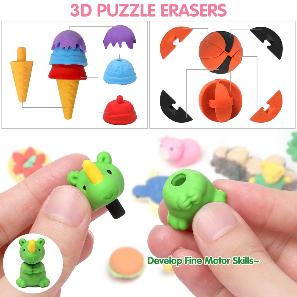 150 Pack Animal Erasers for Kids Puzzle Pencil Erasers 3D Mini Eraser Toys for Classroom Prizes Game Reward Easter Egg Fillers Goodie Bag Stocking Stuffers Treasure Box Party Favors for Kid Gifts