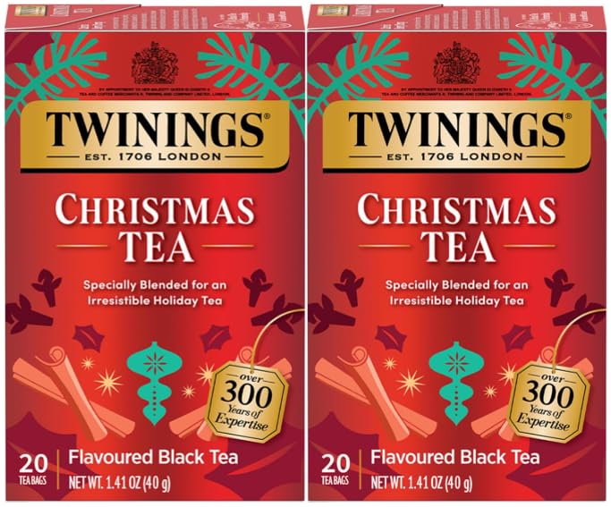 Twinings Christmas Tea - Black Tea Blended with Spicy and Aromatic Clove and Cinnamon, Tea Bags Individually Wrapped, 20 Count Ea (Pack of 2)
