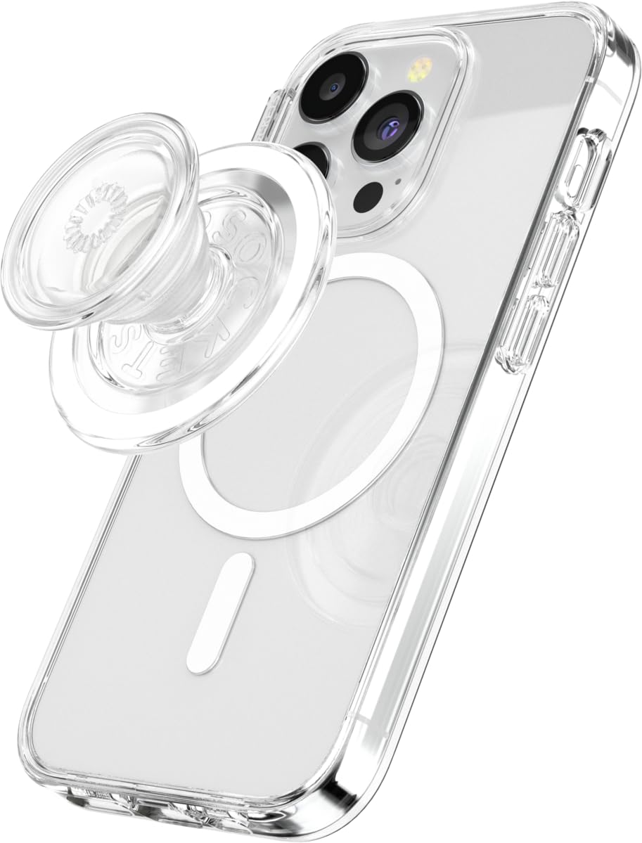 PopSockets Phone Grip for MagSafe with Kickstand, Magnetic Stand, Swappable Top, Secure Hold for iPhone MagSafe Cases, Phone & Tablet Grip - Clear