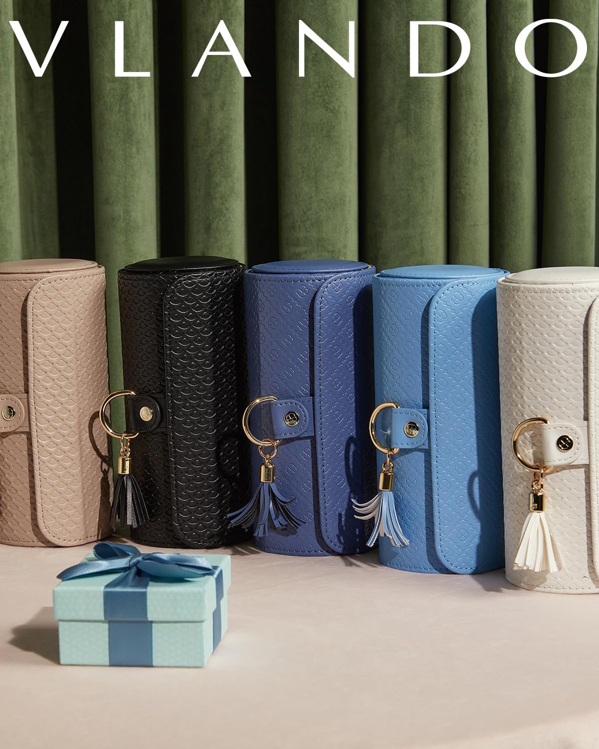 Vlando Christmas Gifts for Mom, Women, Wife - Travel Jewelry Oragnizer, 3-Layer Jewelry Storage Box, Travel Essential Accessories for Women, Gifts for Travelers Couples Mom Friends - Blue