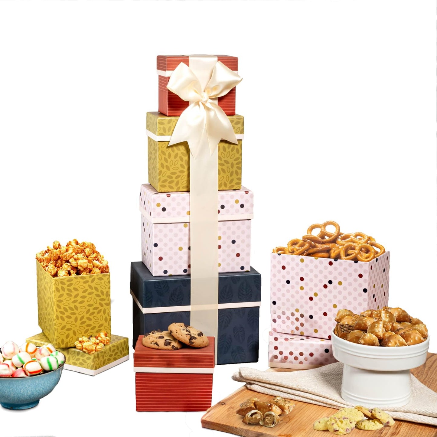 Broadway Basketeers Gift Basket Tower for Birthdays, Appreciation, Thank You, Get Well Soon, Sympathy, Care Package, College, Food Delivery for Women, Men