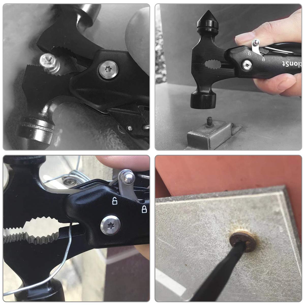 Mens Stocking Stuffers, Gifts for Men, Survival Hammer Multitool,Christmas Gifts for Dad, Emergency Escape Car Safety Hammer Multi-Tool 12 in 1,Cool Gadgets forCamping Hiking Household,Mini Multi tool