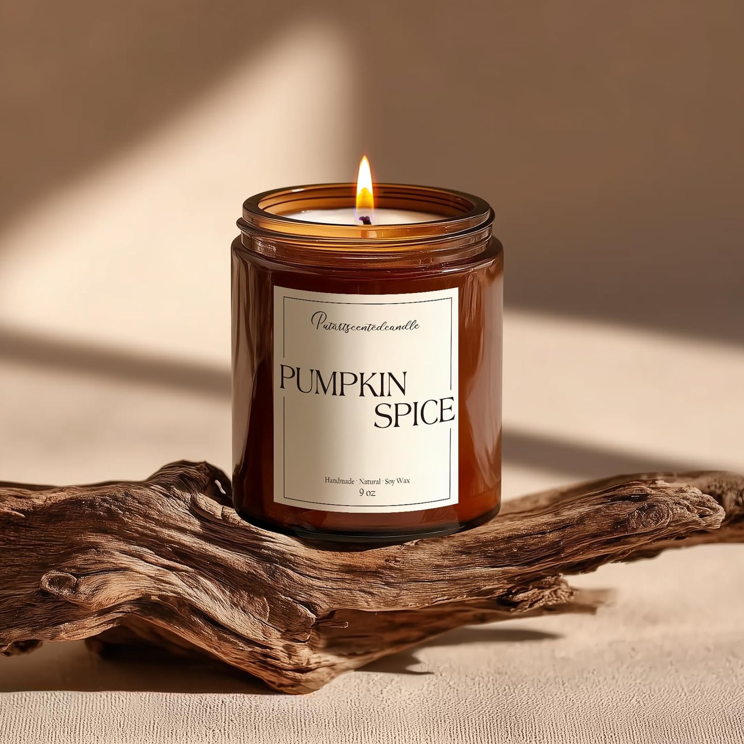 Putart Pumpkin Spice Scented Candles for Home, Natural Soy Wax Aromatherapy Non Toxic Pumpkin Fall Candle Gifts for Women Men, Autumn Amber Glass Jar Candle Decoration for Halloween Holidays (9oz