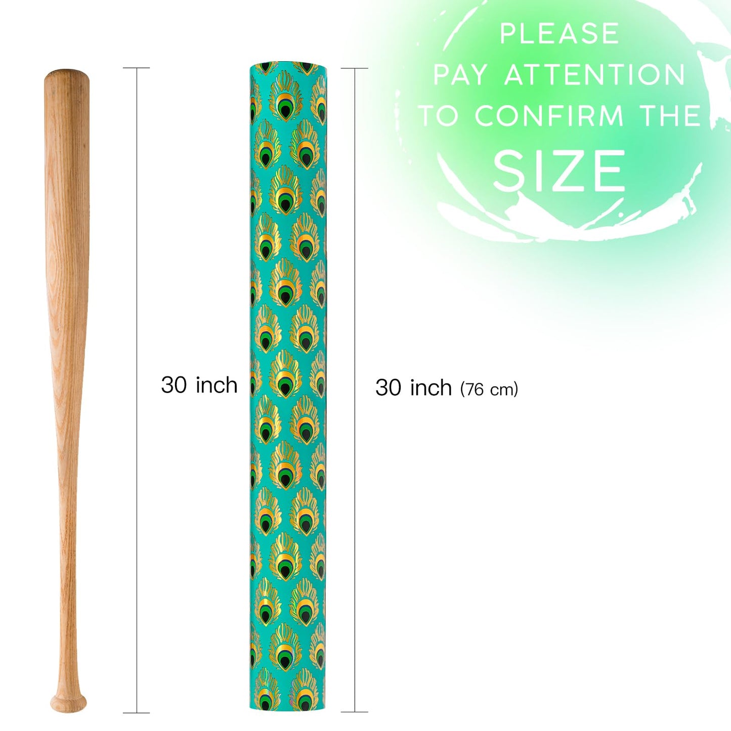 WRAPAHOLIC 30 Inch Jumbo Reversible Peacock Christmas Wrapping Paper - 30 Inch x 100 Feet Jumbo Roll Peacock Feather Wrapping Paper with Metallic Foil Shine for Christmas, Birthday, Holiday