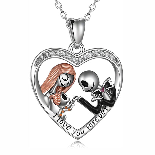 Aoyosic Nightmare Necklace Gifts Sterling Silver Jack Infinity Heart Family Pendant I Love You Forever Skull Jewelry Birthday Gifts for Women Gothic Jewelry Christmas Birthday Gifts