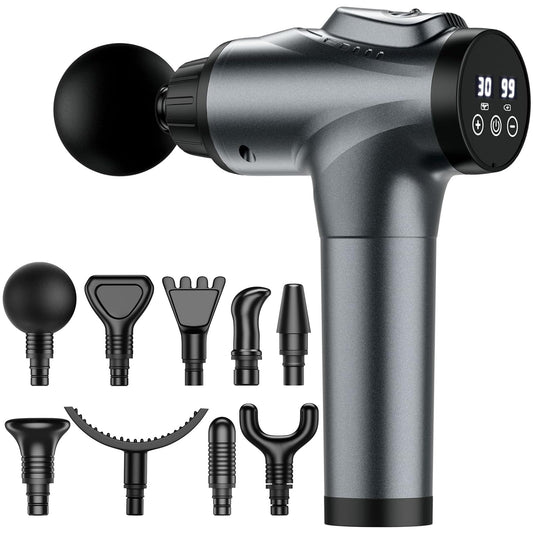 Massage Gun, Muscle Massage Gun for Athletes Handheld Electric Deep Tissue Back Massager, Percussion Massage Device for Pain Relief with 30 Speed Levels 9 Heads