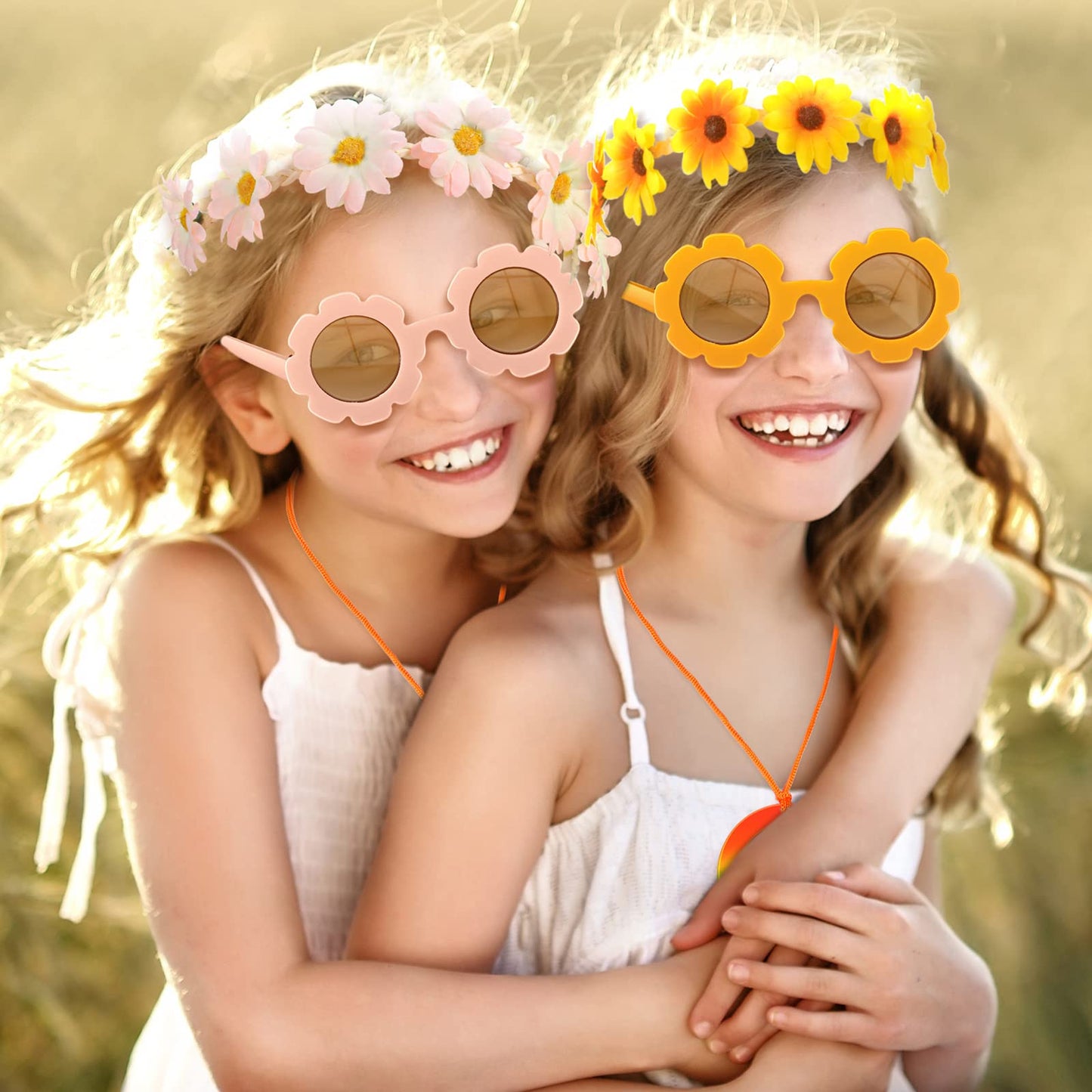 Cindeer 36 Pcs Retro Flower Sunglasses Daisy Flower Headbands Peace Sign Necklace Set, Groovy Party Decorations Hippie Costume Accessories 60s 70s Party Favors for Kids