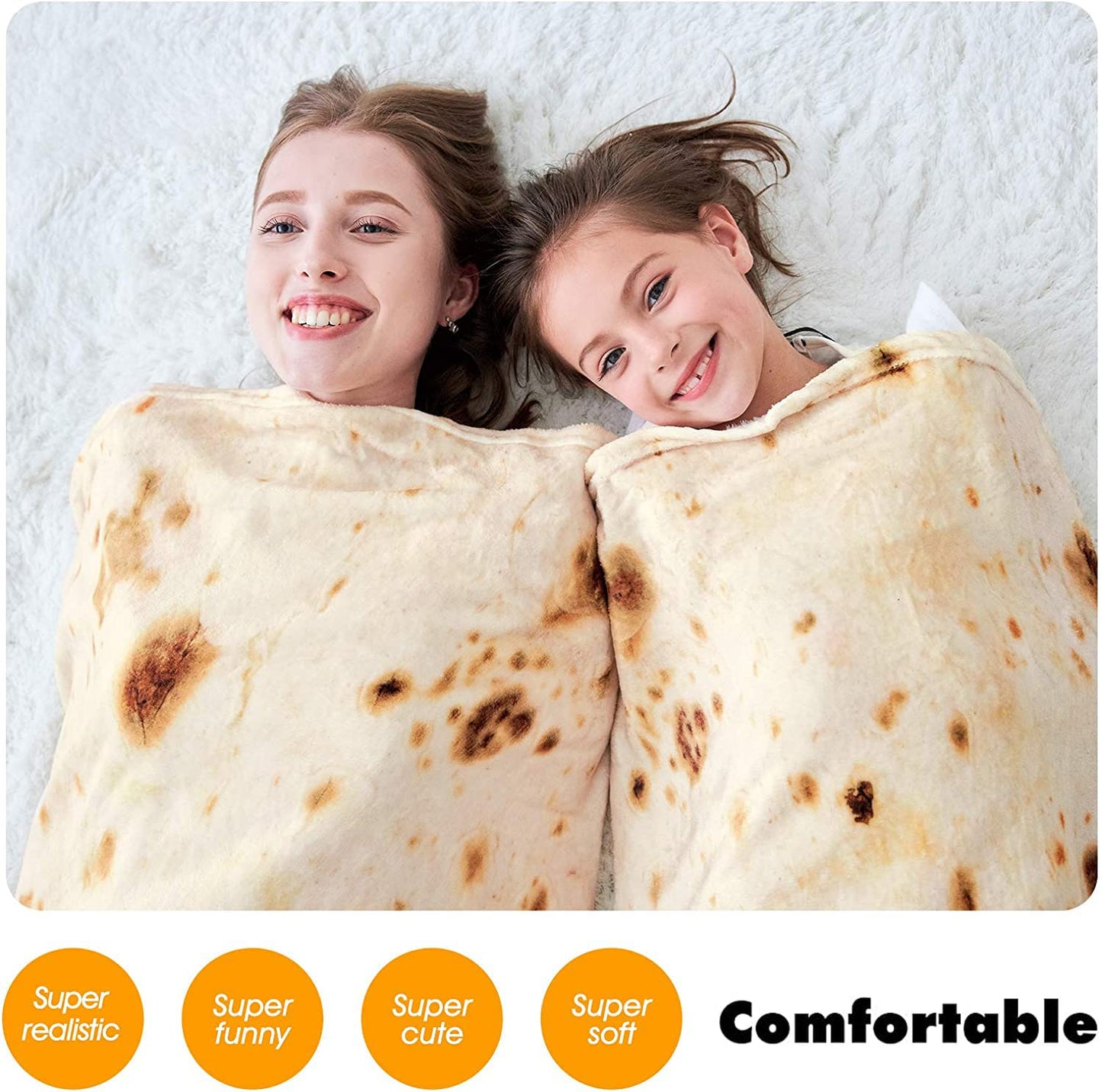 CASOFU Burritos Tortilla Throw Blanket, White Elephant Gift for Adults Teens Kid Men Women, 285 GSM Soft Flannel Realistic Taco Food Blanket Funny Birthday Gag Gift for Boy and Girl(Beige, 71 inches)