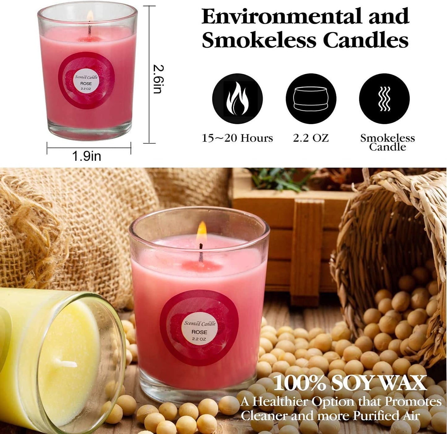 YOROXRG Scented Candles, Jasmine, Rose, Vanilla, Bergamot, fig, Lavender, Lemon, Spring,Strawberry, Rosemary, Aromatherapy Candles,Soy Wax Glass Jar Candle - 20 Pack