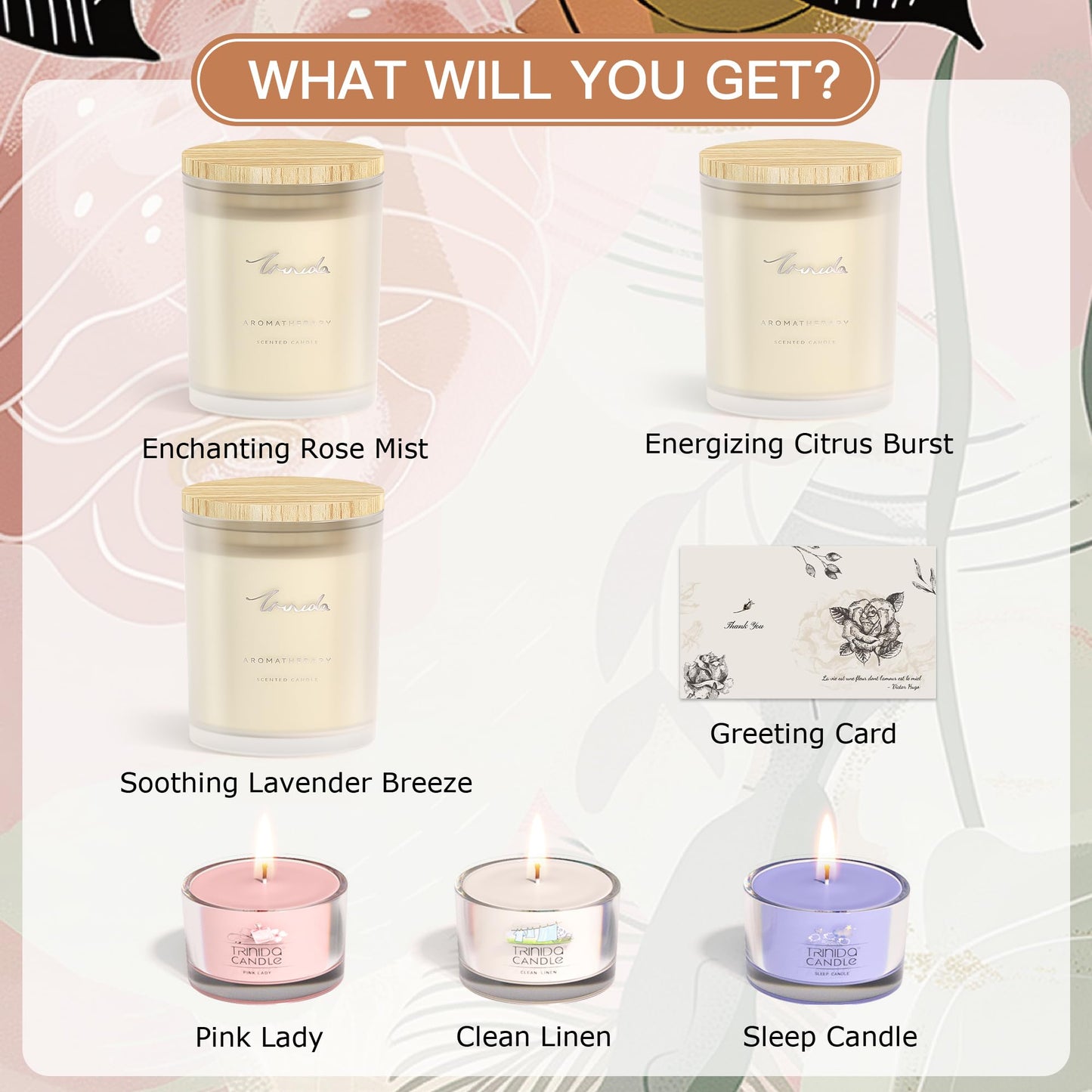 TRINIDa Scented Candles 120Hrs, Soy Candles for Home Scented, Aromatherapy Candle Set, Lavender Candle Gifts for Women Birthday