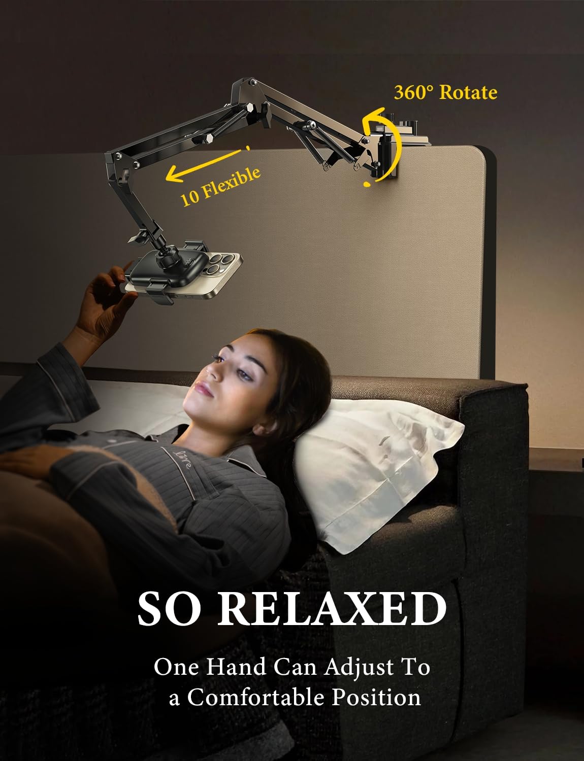 LISEN Gooseneck Phone Holder for Bed Desk [3rd Upgrade] Cell Phone Stand for Desk,Recording for iPhone Mount iPhone Holder for Filming Camera Laying Down,Bed Accessories Flexible Arm Clamp Clip Stand