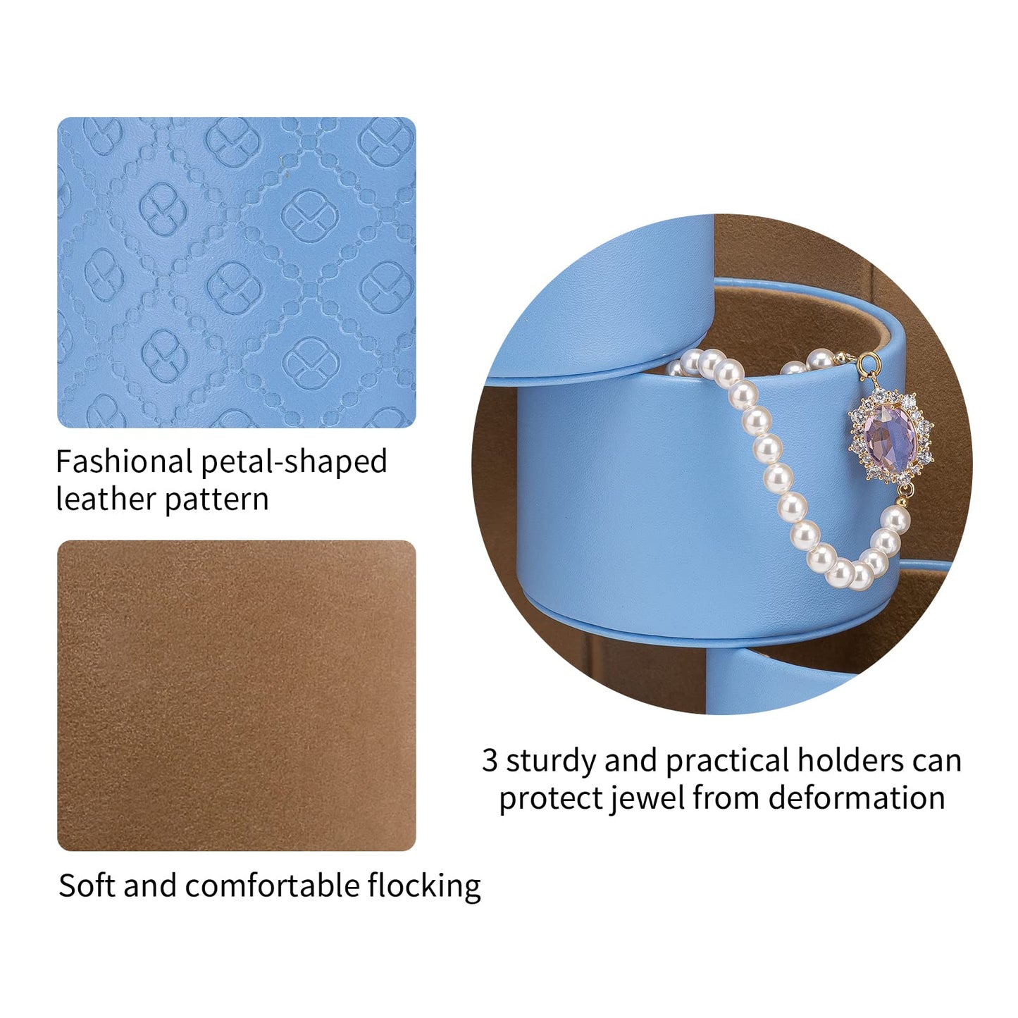 Vlando Christmas Gifts for Mom, Women, Wife - Travel Jewelry Oragnizer, 3-Layer Jewelry Storage Box, Travel Essential Accessories for Women, Gifts for Travelers Couples Mom Friends - Blue