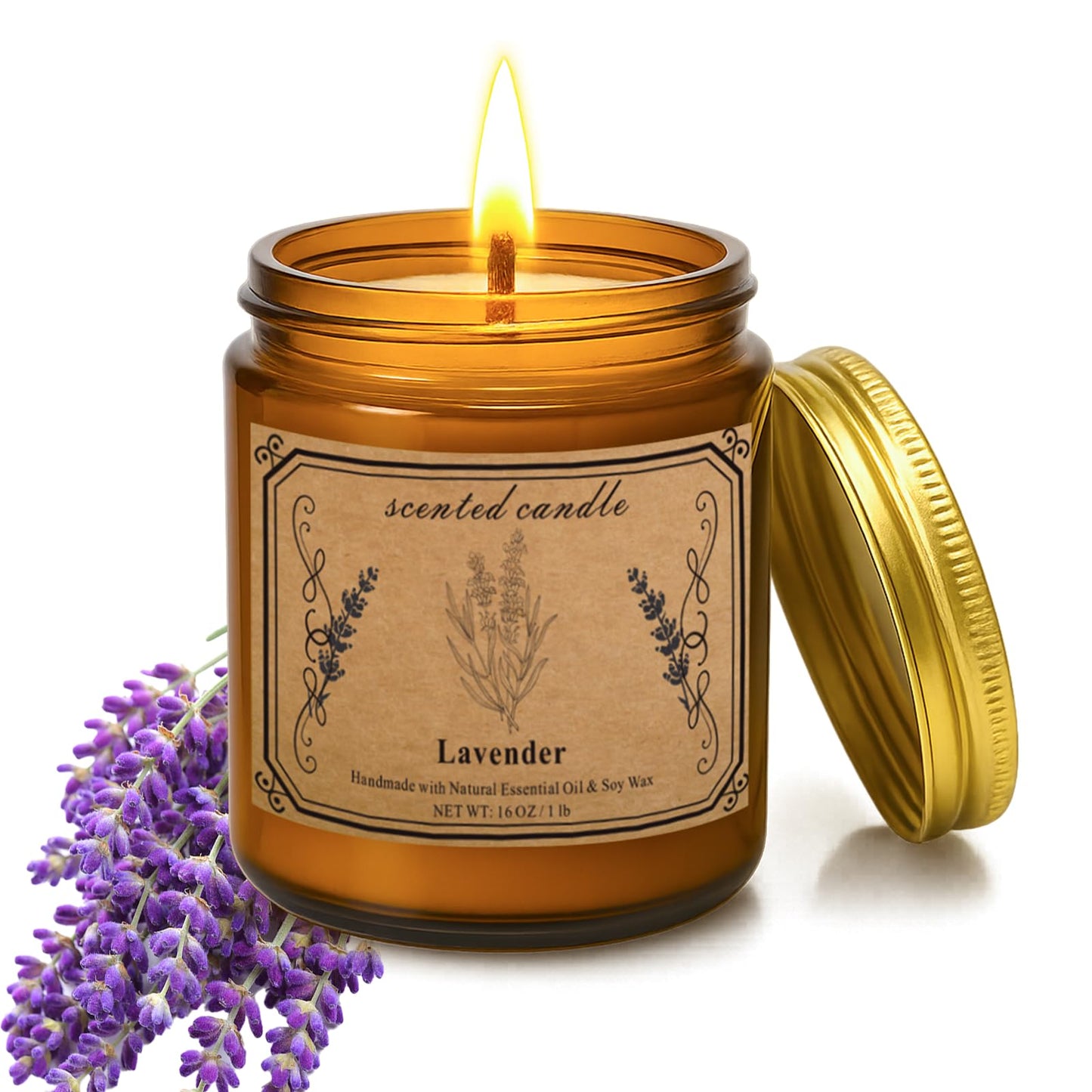 Candles for Home Scented, 16oz Large Soy Wax Lavender Scented Candle, 100 Hour Burn Time, Aromatherapy Candle, Ideal for Christmas, Anniversary, Birthday Gift
