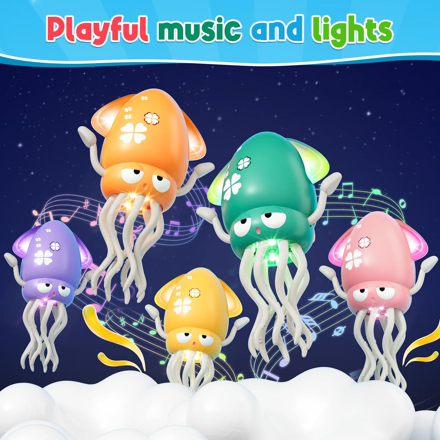 Dancing Squid Baby Toy, Electric Crawling Octopus Tummy Time Toy, Rechargeable Magic Dancing Music Squid Baby Toys for 3 4 5 6 Year Old Kids Boy Girl Birthday Gifts Christmas Stocking Stuffers (Pink)