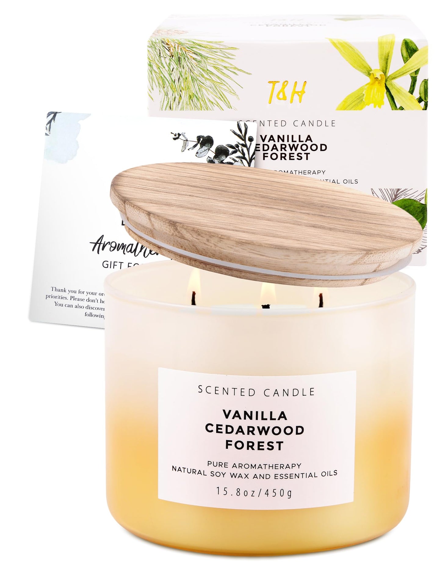Vanilla Cedarwood Forest 3 Wick Scented Candle | Large Soy Candles for Stress Relief 15.8 oz | Relaxing Aromatherapy Candle for Men & Women | Fresh Cozy Scent Long Lasting Candles for Home Clean Burn