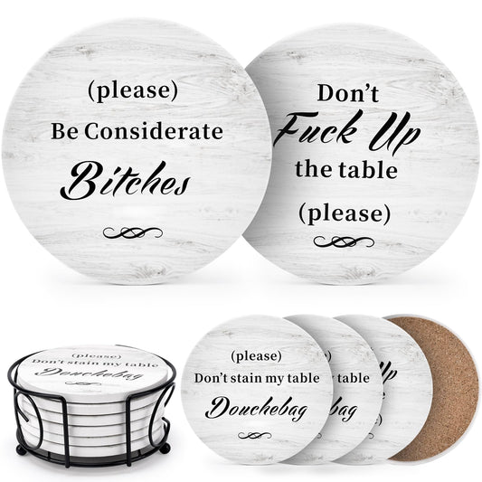 White Elephant Gifts for Adults, Funny Coasters Set of 6 with Holder Christmas Stocking Stuffers for Men Women, Gag Gifts Couples Birthday Housewarming Secret Santa Cool Friend Presents for Her Him