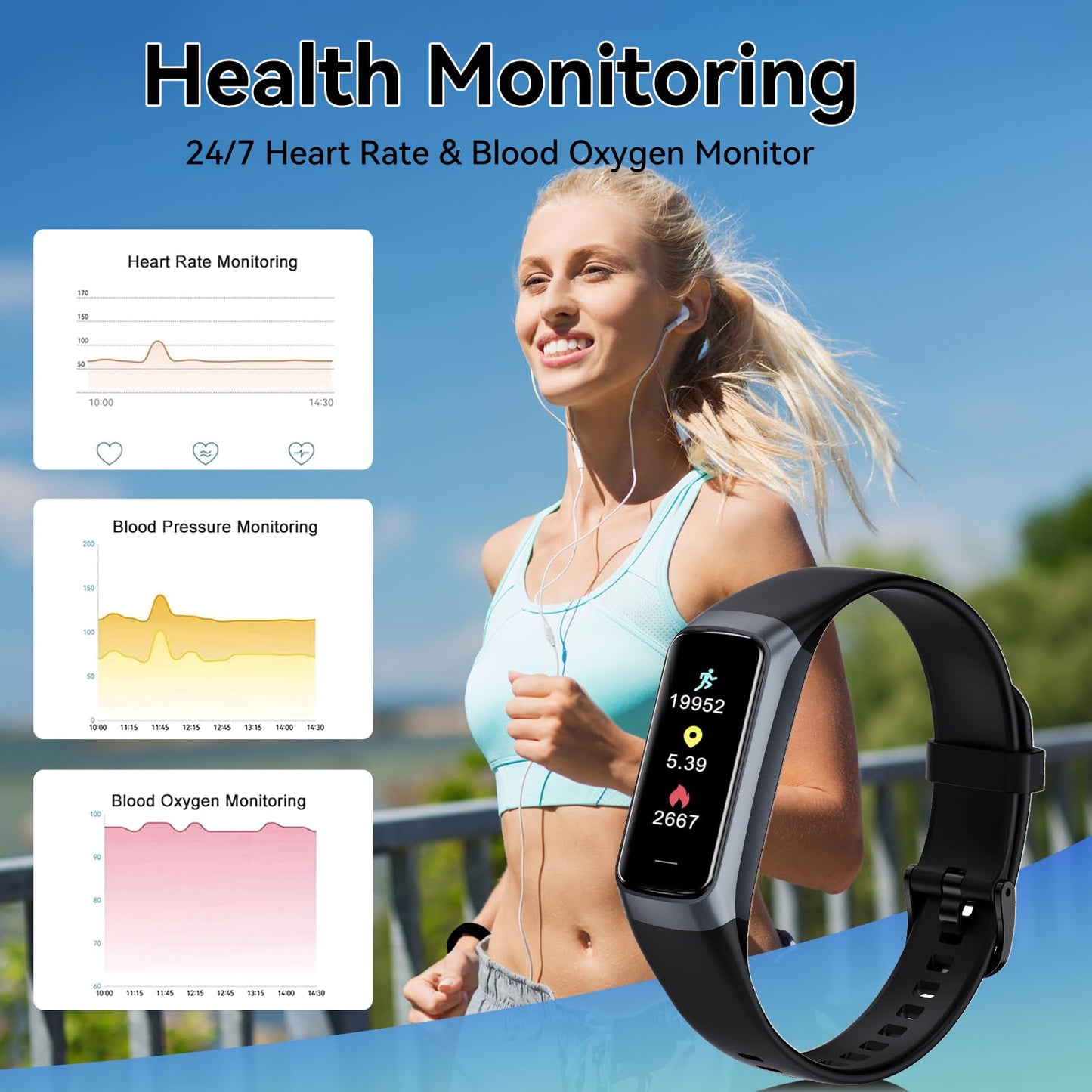 APPBYER Fitness Tracker,Step Tracker,Activity Trackers with 24/7 Heart Rate,Blood Oxygen Blood Pressure Sleep Monitor,5 ATM Waterproof,Step Calorie Counter Pedometer Health Smart Watch for Women Men