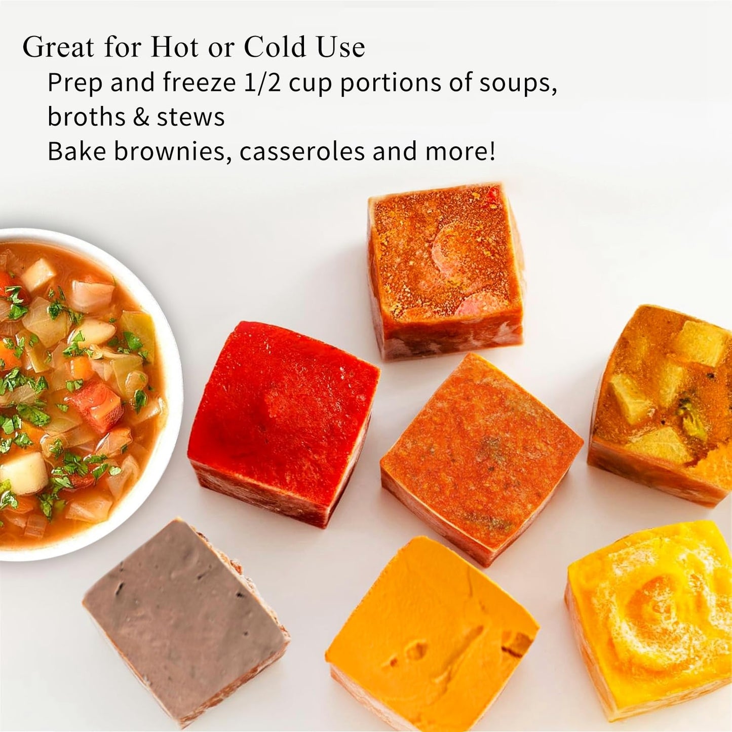 1/2 Cup Silicone Freezer Tray With Lid - Silicone Freezer Molds 2-Pack For meal prep & freezing of various sauces and other dishes, makes 12 perfect 1/2 cup portions cubes (Blue 2 Pack)