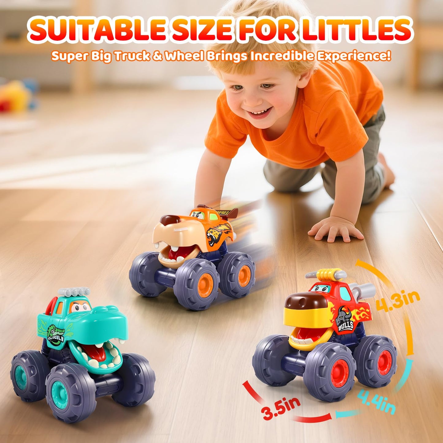 OCATO Car Toys for 1 Year Old Boy Gifts, Pull Back Monster Truck Toy Cars for Toddlers 1-3, 1 2 3 One Year Old Boy Birthday Gift 1st Vehicles Kids Stocking Stuffers Toddler Baby Boys Toys 12-18 Months