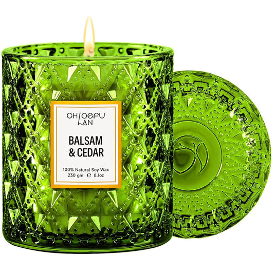 Chloefu LAN Balsam & Cedar Scented Candle Christmas Candles Gift, Christmas Festival Gifts, Large Luxury Scented Soy Jar Candles with up to 55 Hour Long Lasting, Highly Scented, 8.1oz