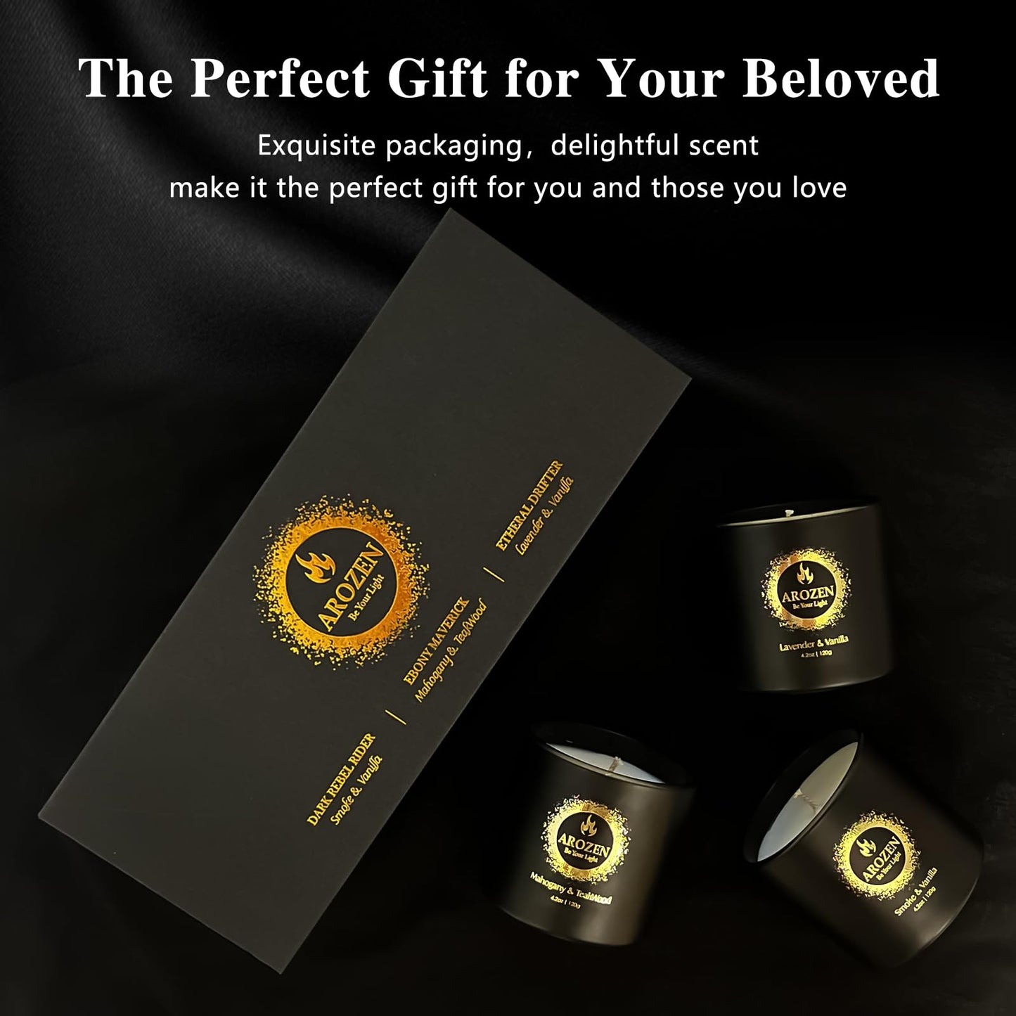 AROZEN 3 Pack Scented Candles Set | Men Candle Gift Set, Aromatherapy Scented Candles for Home, Gifts for Men Dad Fathers Day, Soy Candle of Lavender, Mahogany Teakwood & Smoke Vanilla,70H Burn Time