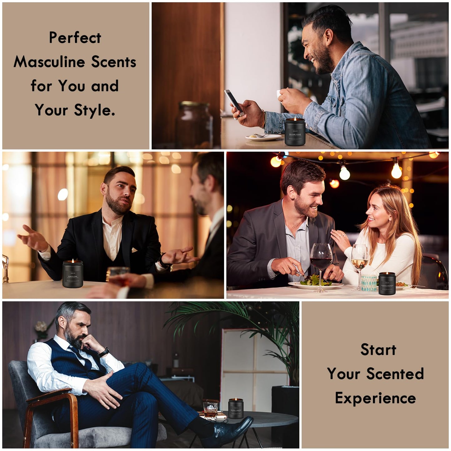 Scented Candles Set | Men Candle Set, Scented Candles for Home, Gifts for Men Aromatherapy Gift Set - 4 Pack Manly Gifts for Dad Fathers Day, Soy Candle of Leather/Smoke & Vanilla/Oak/Lavender