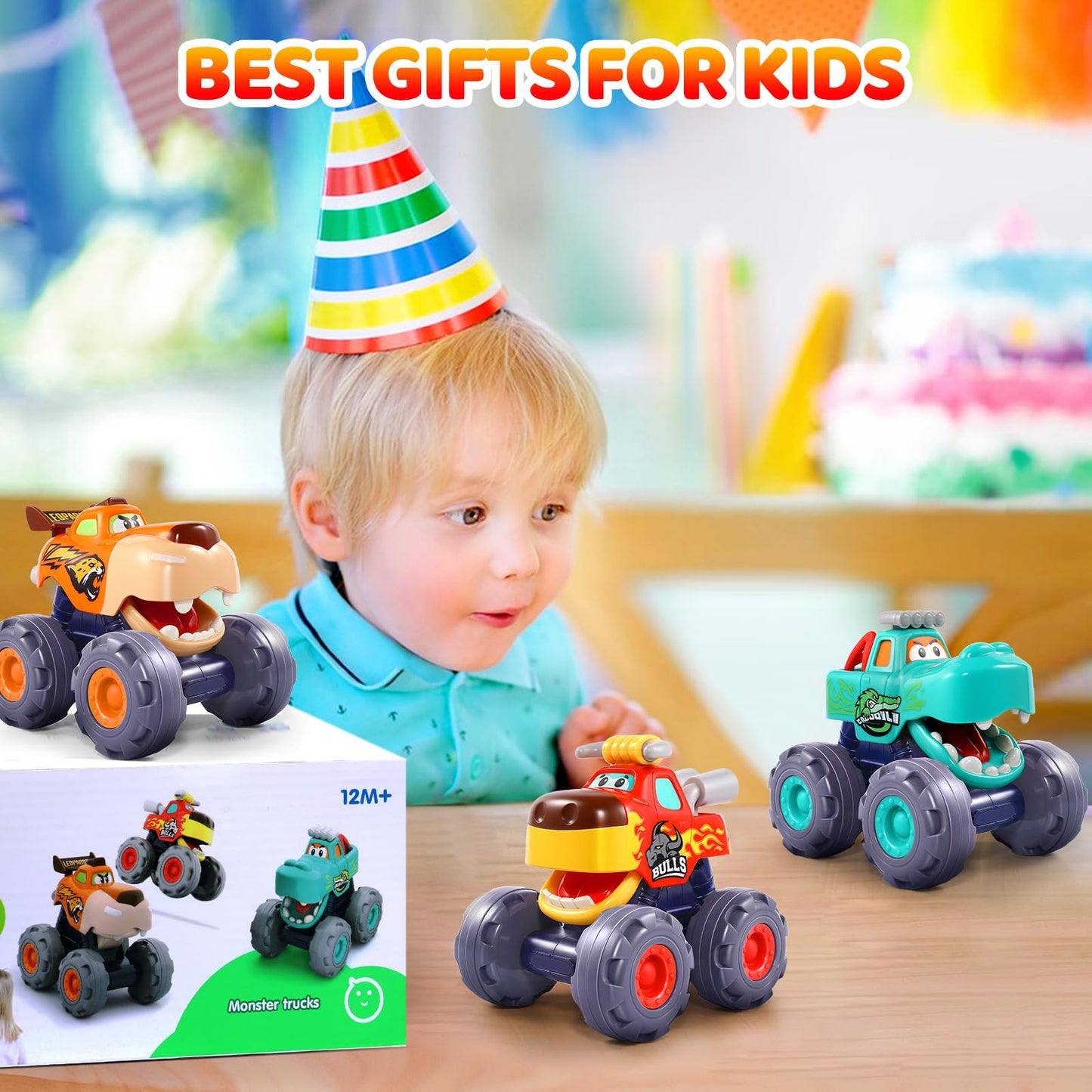 OCATO Car Toys for 1 Year Old Boy Gifts, Pull Back Monster Truck Toy Cars for Toddlers 1-3, 1 2 3 One Year Old Boy Birthday Gift 1st Vehicles Kids Stocking Stuffers Toddler Baby Boys Toys 12-18 Months