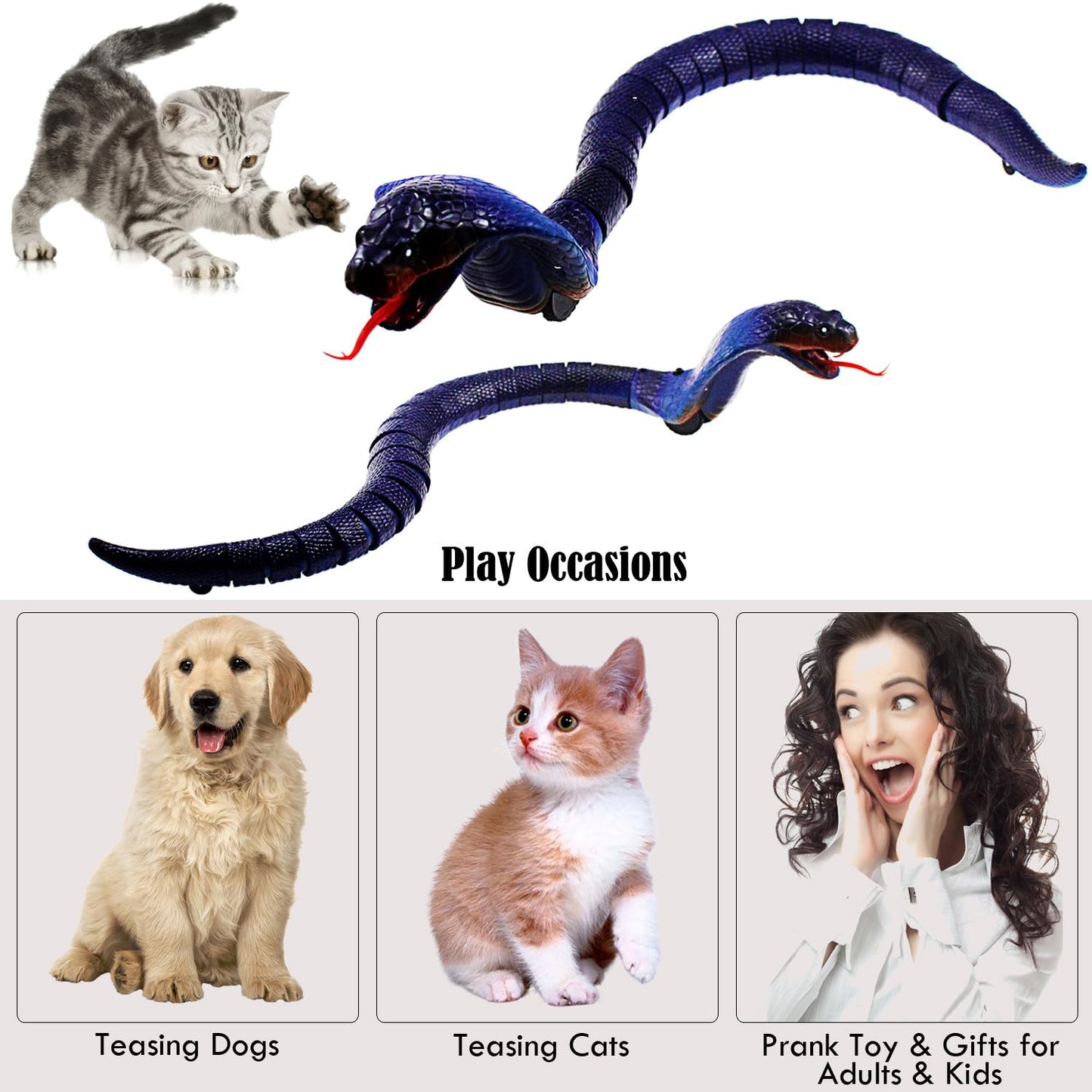 Tipmant RC Snake Infrared Remote Control Cobra Fake Realistic Naja Animal Crawling Vehicle Scary Trick Kids Halloween Christmas Prank Toys Birthday Gifts (Blue)