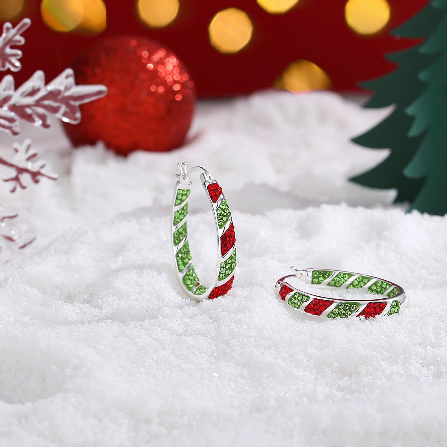 MUYUU Christmas Hoop Earrings, Silver Plated Inside Out Oval Hoop Earrings For Women Sparkly Crystal Earrings Fashion Jewelry Gift