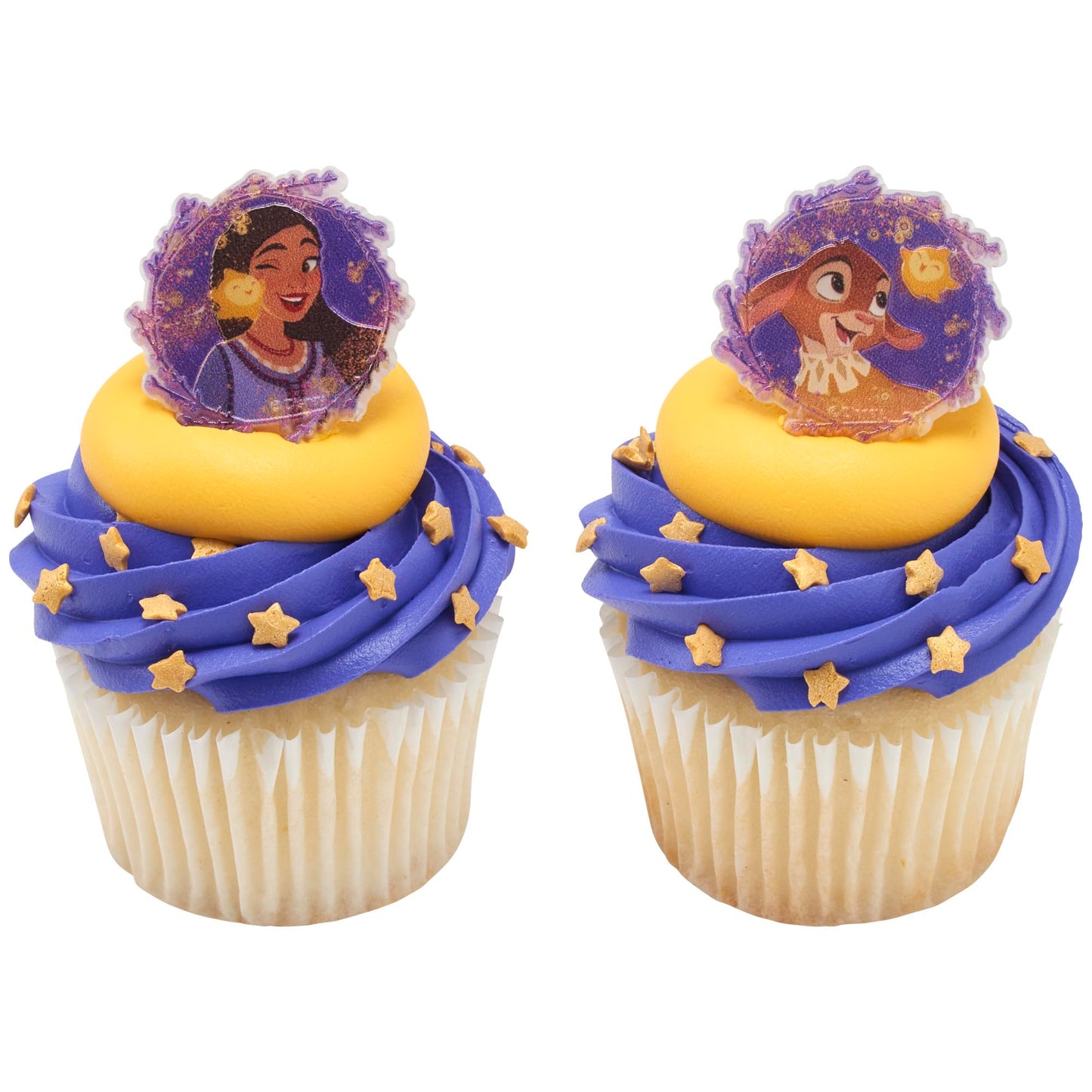 DecoPac Disney's Wish Better Together Rings, Cupcake Decorations Featuring Asha & Valentino, Food Safe Cake Toppers For Birthday & Celebration – 72 Pack