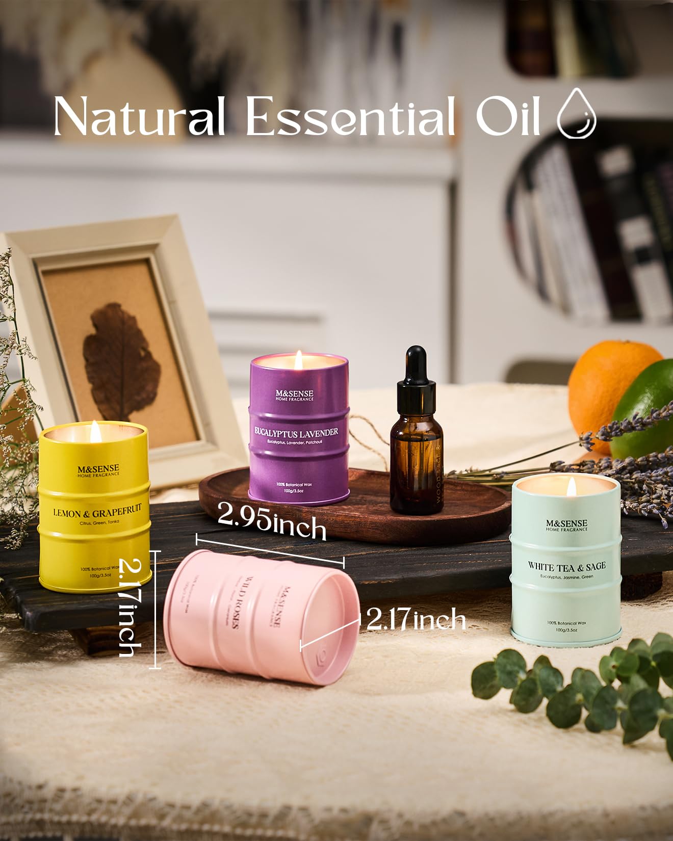 Mini Candle Set | Scented Candles Gift Set | 4 Pack Candles for Home Scented Candle,Citrus Lemon Lavender Rose Sage Candle,Gift Set for Women and Men,Soy Wax 14 oz 86 Hour