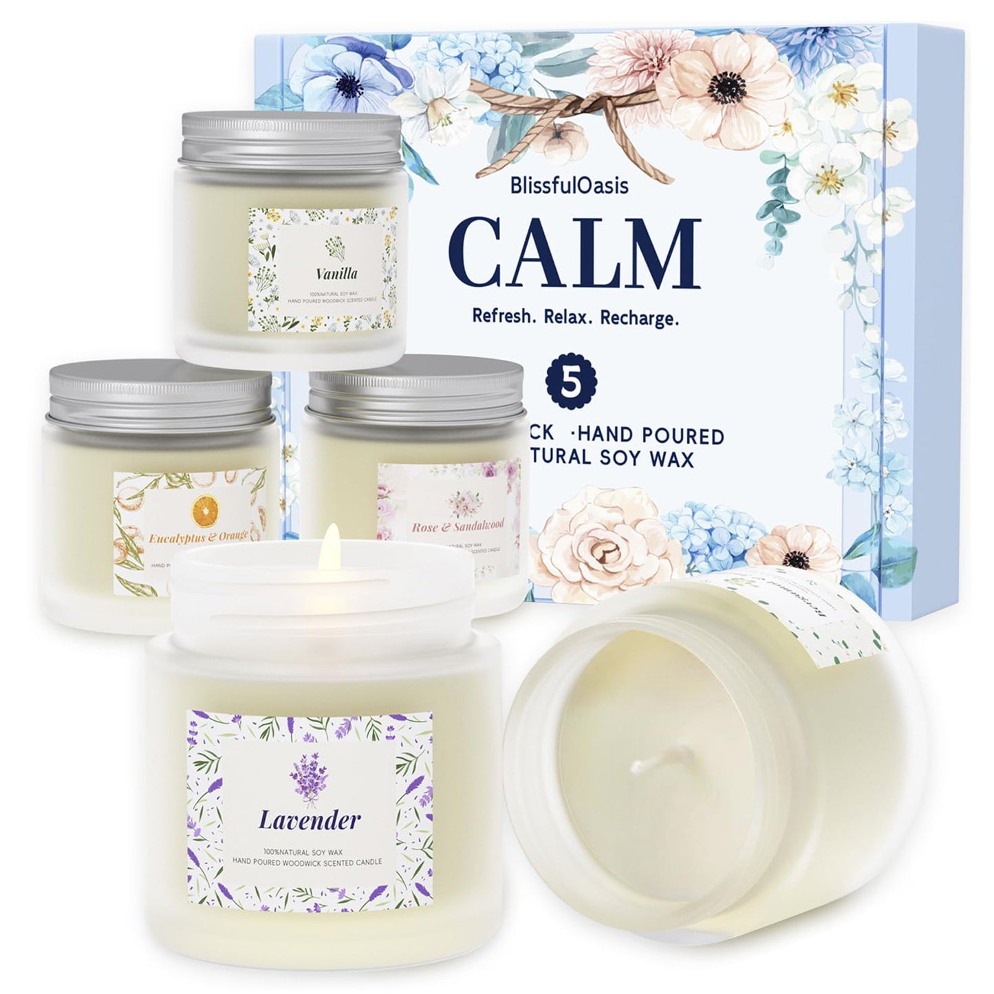 BlissfulOasis Scented Candles, Long-Lasting Candles for Home Scented, 5 Pack Candle Set, Candles for Women, Natural & Safe Ingredients, Candle Set for Birthday, Christmas, Festival