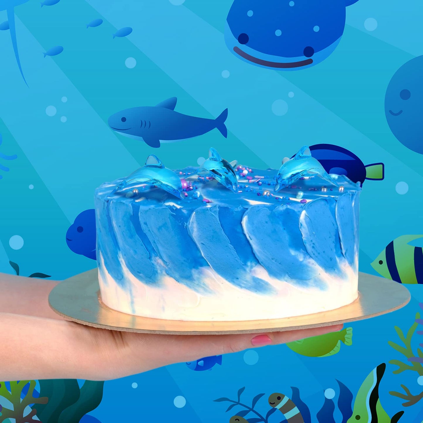 Taiyin 125 Pcs Acrylic Dolphins Cupcake Toppers Blue Dolphin Figurines Birthday Party Decorations Dolphin Cake Topper for Sea Nautical Mermaid Themed Birthday Party Favors Baby Shower Decorations