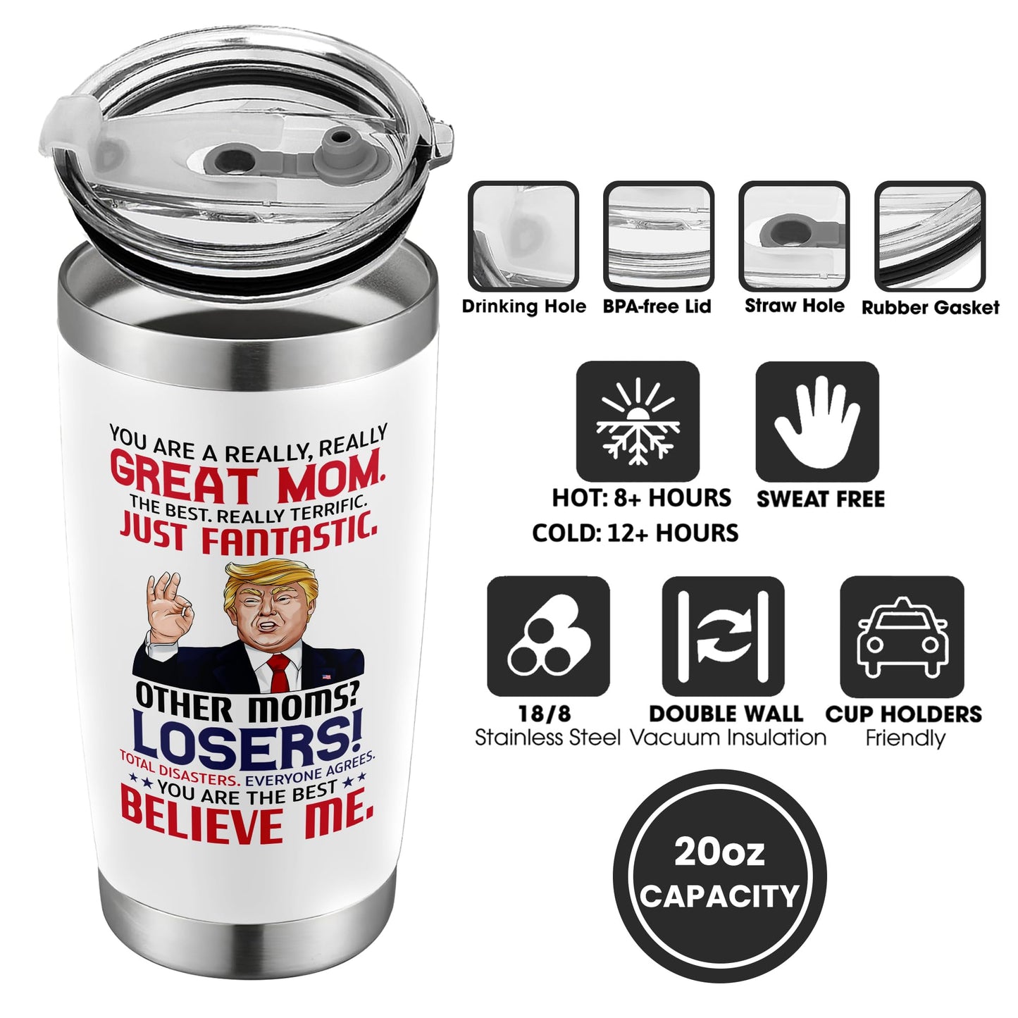 UMACVN Gifts for Mom from Daughter Son - Christmas Gifts for Mom Wife - Birthday, Christmas, Valentines Day Gift for Moms - Gift for Mama, Moms, Mother - 20 Oz Stainless Steel White Tumbler