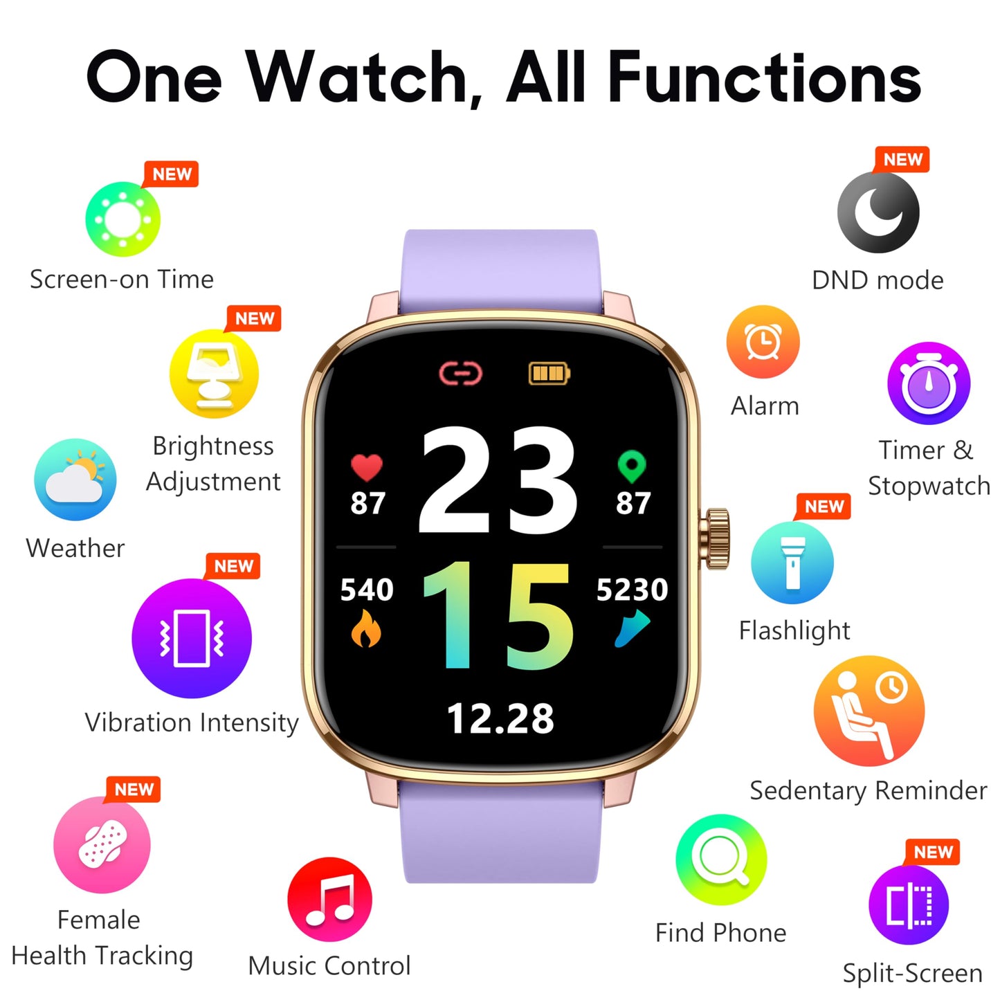 Popglory Smart Watch, 1.69'' Fitness Watch Women Men with Heart Rate, Blood Pressure, Blood Oxygen & Sleep Monitor, 110 Sports Modes Fitness Tracker, Waterproof Pedometer Compatible Android iPhone