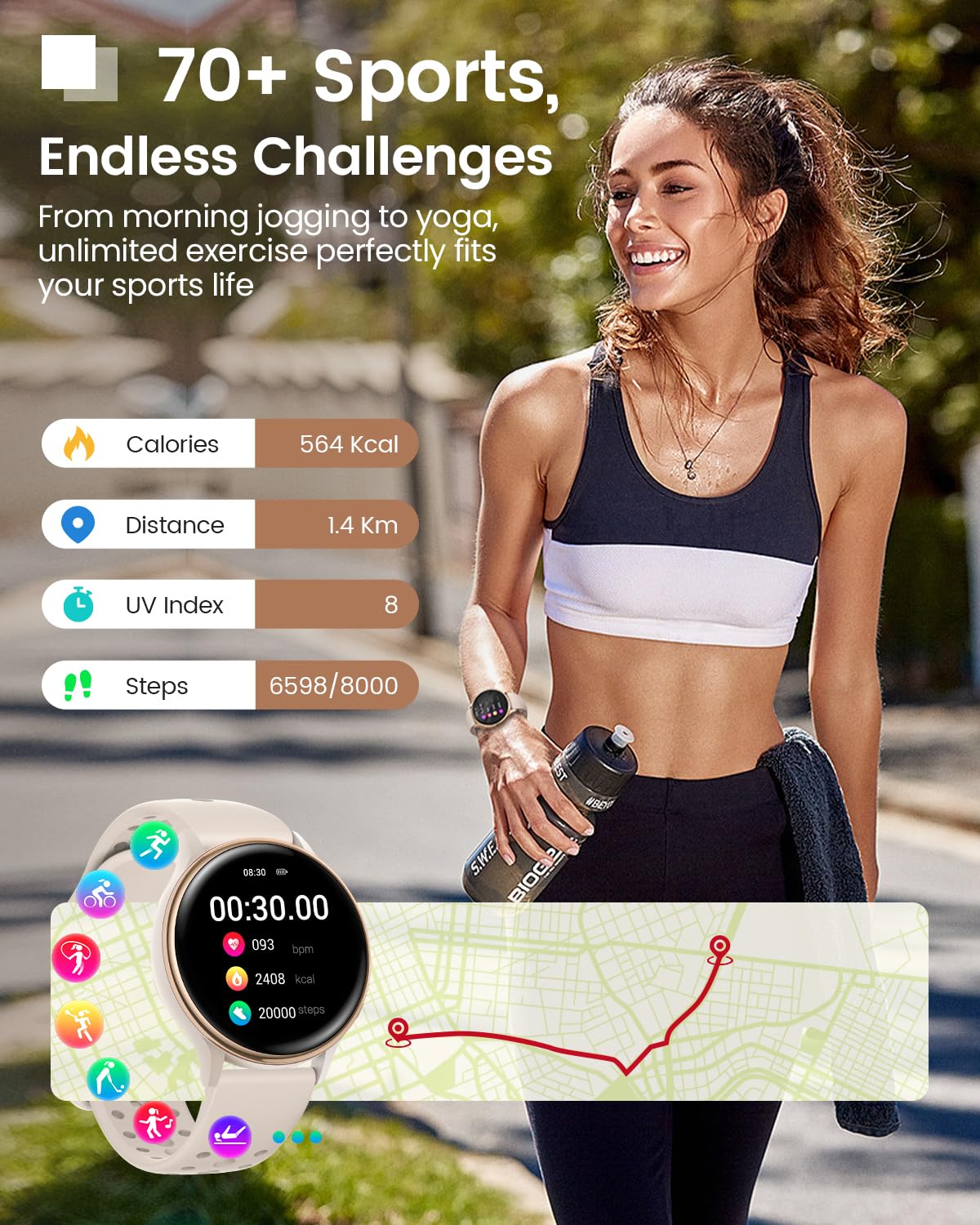 Smart Watches for Women, 42mm Smart Watch with 400+ Watch Face, 70+ Sport Modes, 24/7 Heart Rate, Sleep Monitor, Answer/Make Calls, Waterproof Activity Fitness Tracker for Android & iPhone (Gray)