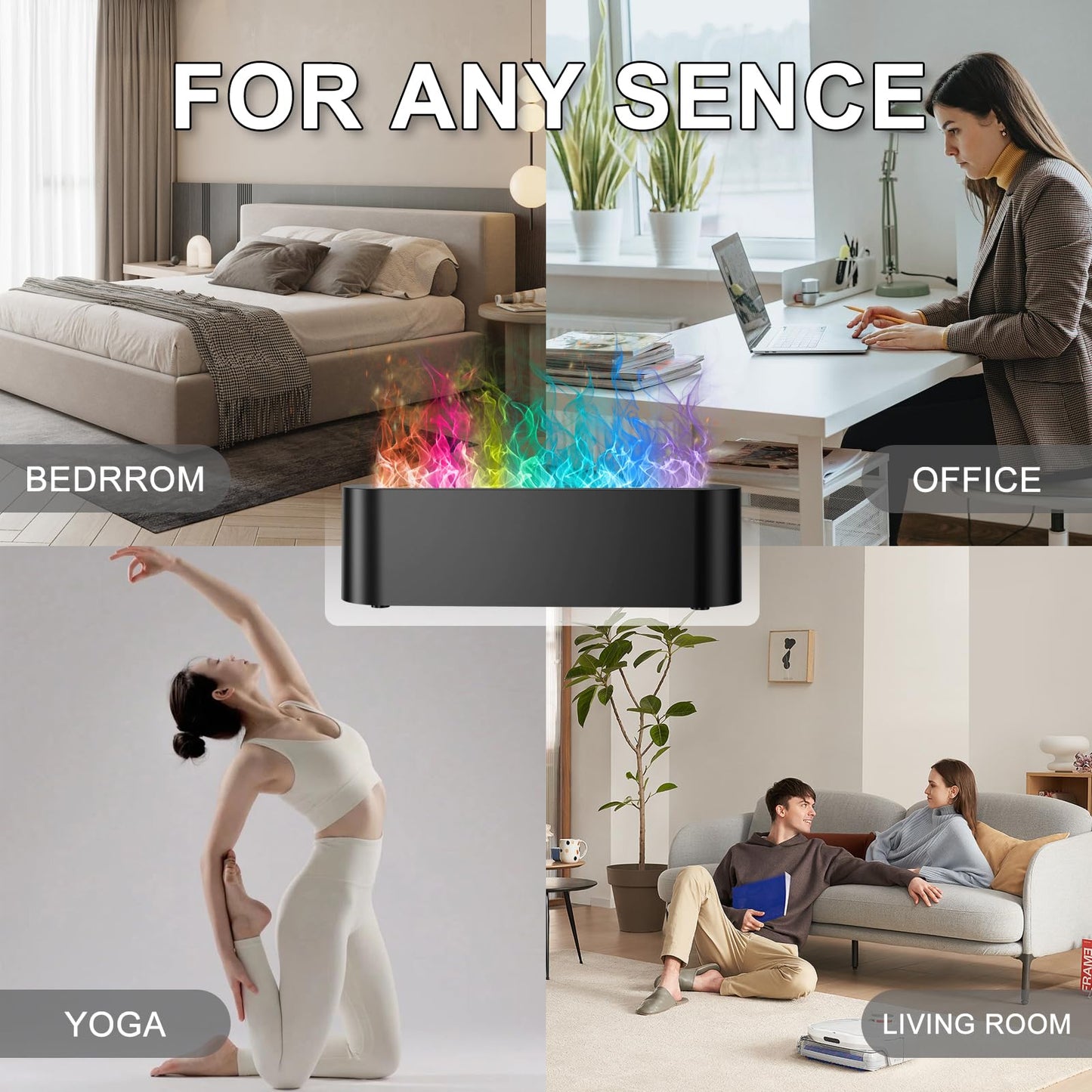 Colorful Flame Fire Diffuser Humidifier, Ultra-Quiet Aroma Essential Oils Aromatherapy Diffusers for Large Room, Bedroom, Office (Timeable, Waterless Auto off-150ml)