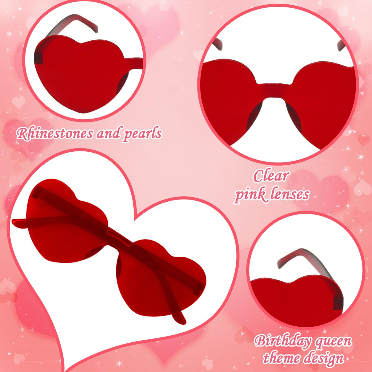 TUSAUW Valentine's Day Heart Headband and Heart-Shaped Glasses Set - Red Heart Headband for Wedding, Engagement, Halloween, Anniversary, Bridal Shower, Birthday Party Costume Accessory